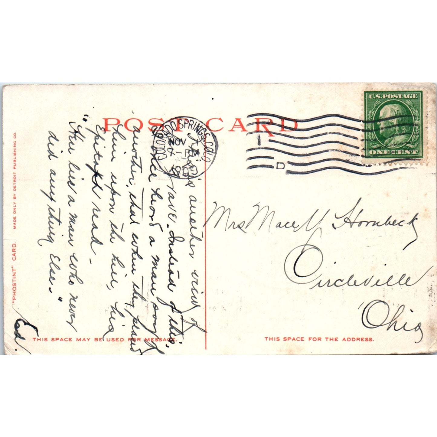 1909 Helen Hunt's Grave Colorado Springs Colorado Original Postcard P2-2
