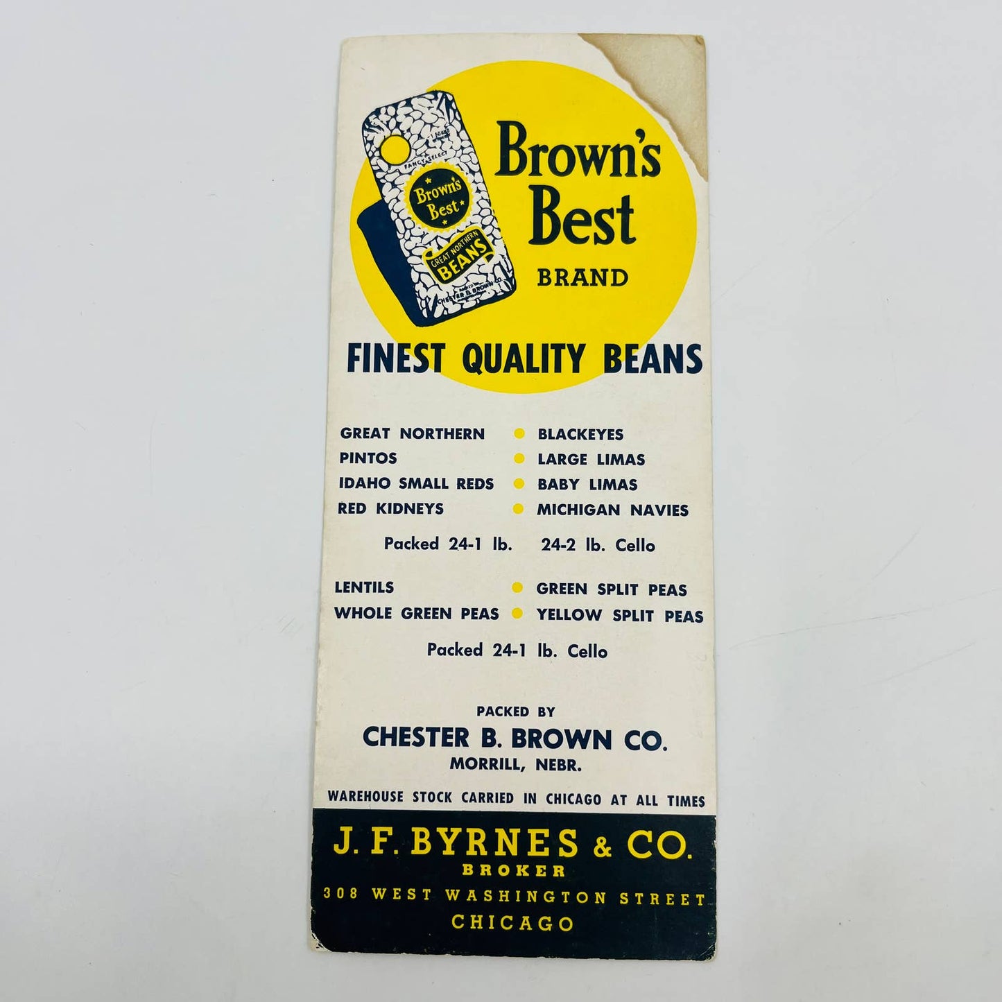 1900s Blotter Brown’s Best Great Northern Beans Chester B Brown Chicago IL SB8
