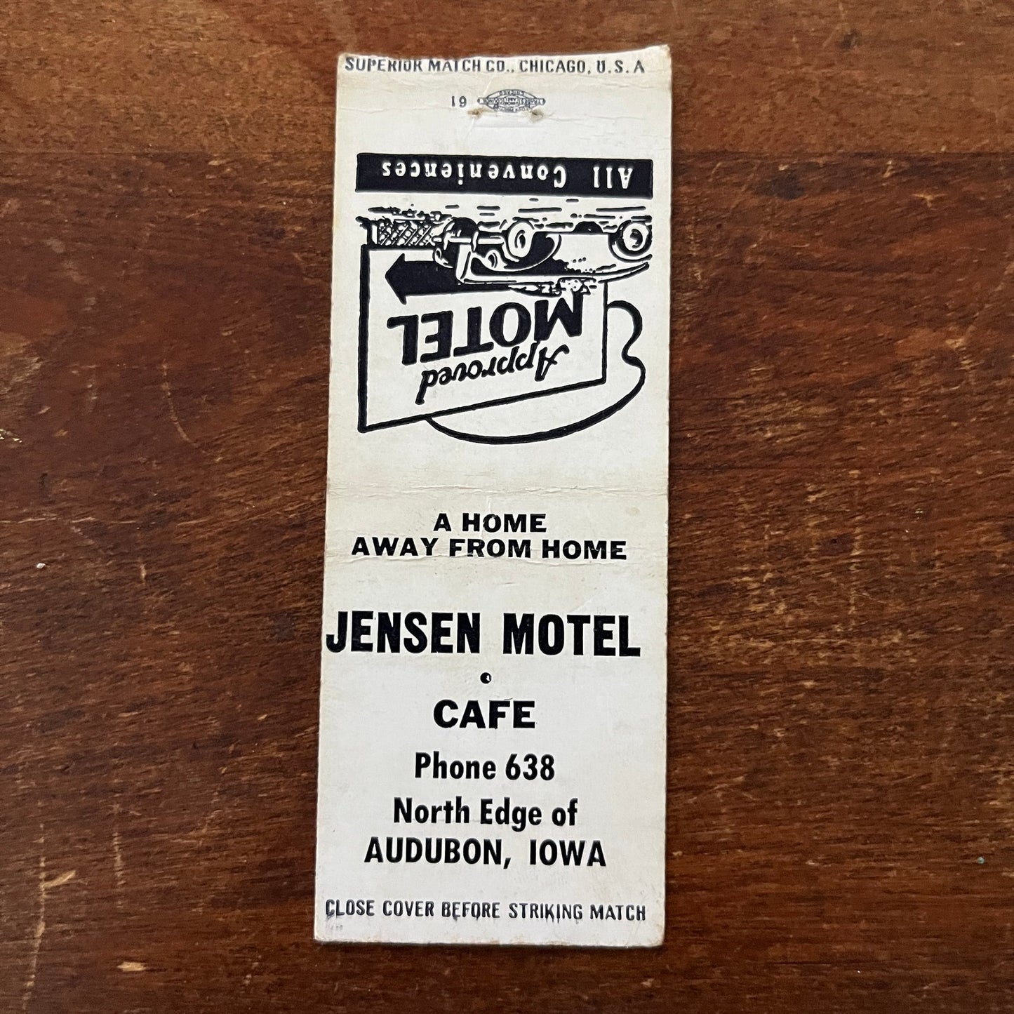 Jensen Motel Cafe Audubon Iowa Advertising Matchbook Cover MM11-6
