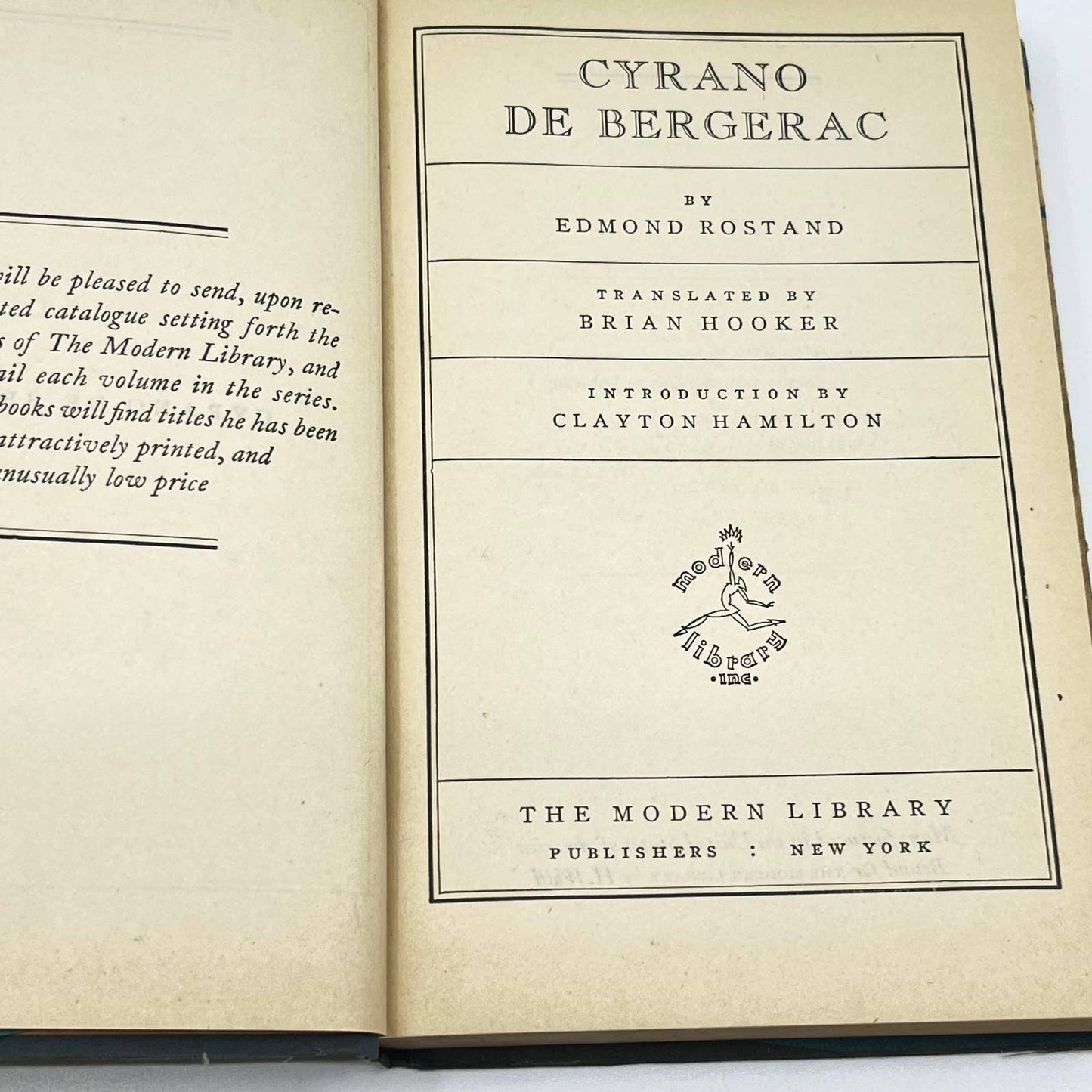1923 Cyrano De Bergerac Modern Library Dust Jacket TF2