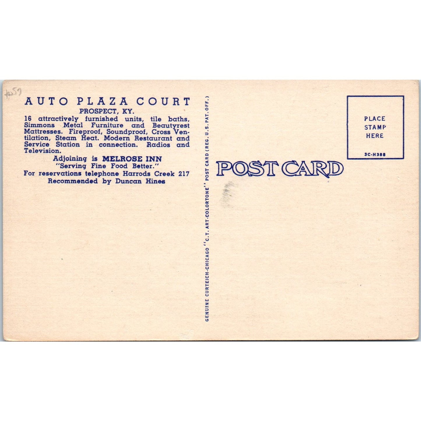 Auto Plaza Court Prospect Kentucky - Original Postcard TJ9-P1
