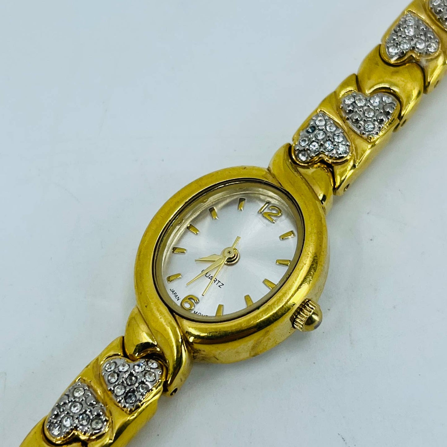 Vintage Gold Tone Hearts Watch Metal Bracelet Clasp Band SA9