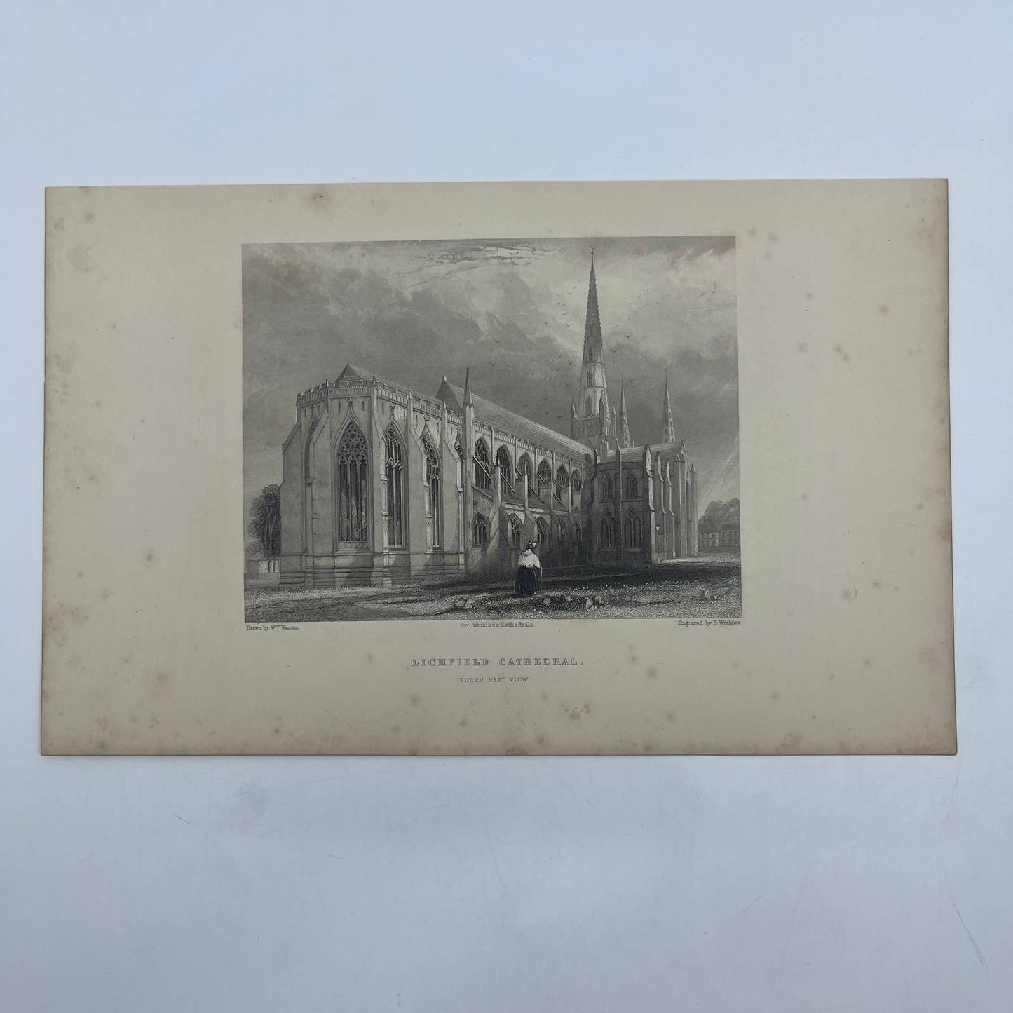 1842 Original Art Engraving Lichfield Cathedral, Floor Plan and Bio TG6