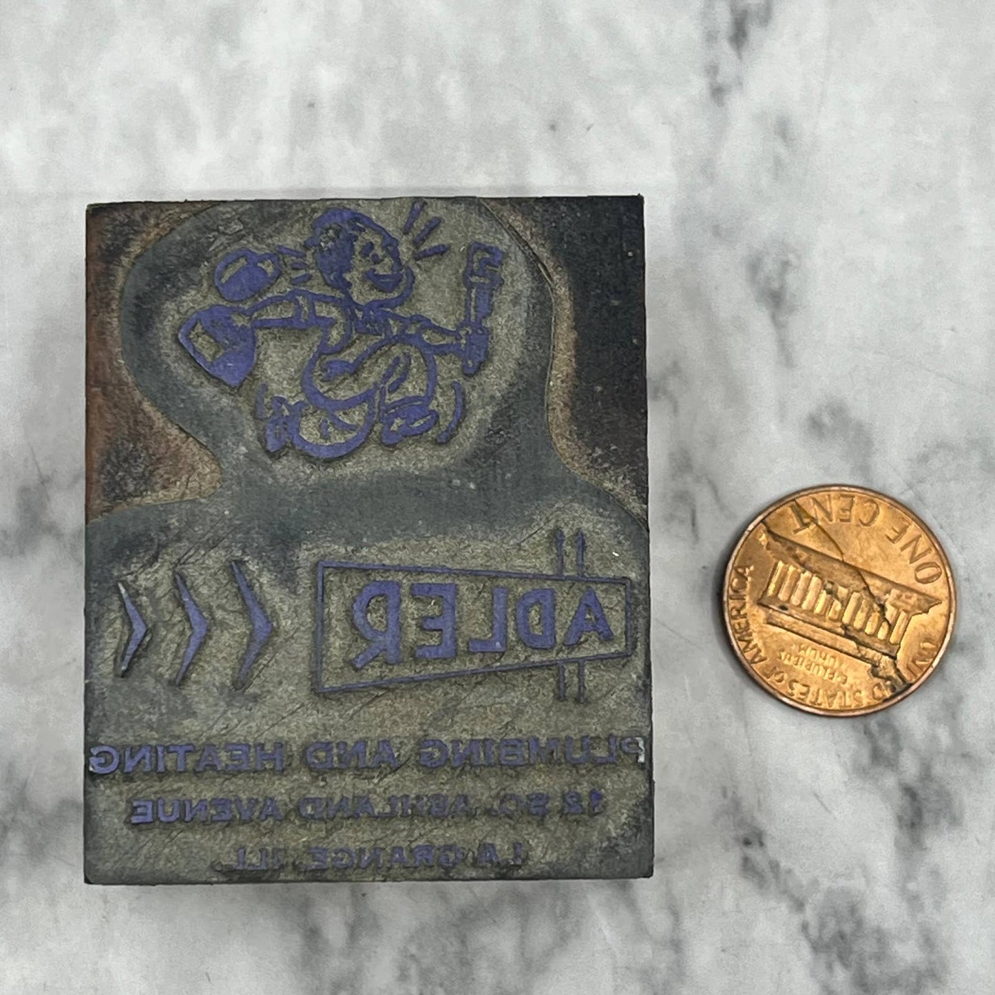 Vintage Printers Block Plate Adler Plumbing and Heating La Grange IL TJ54