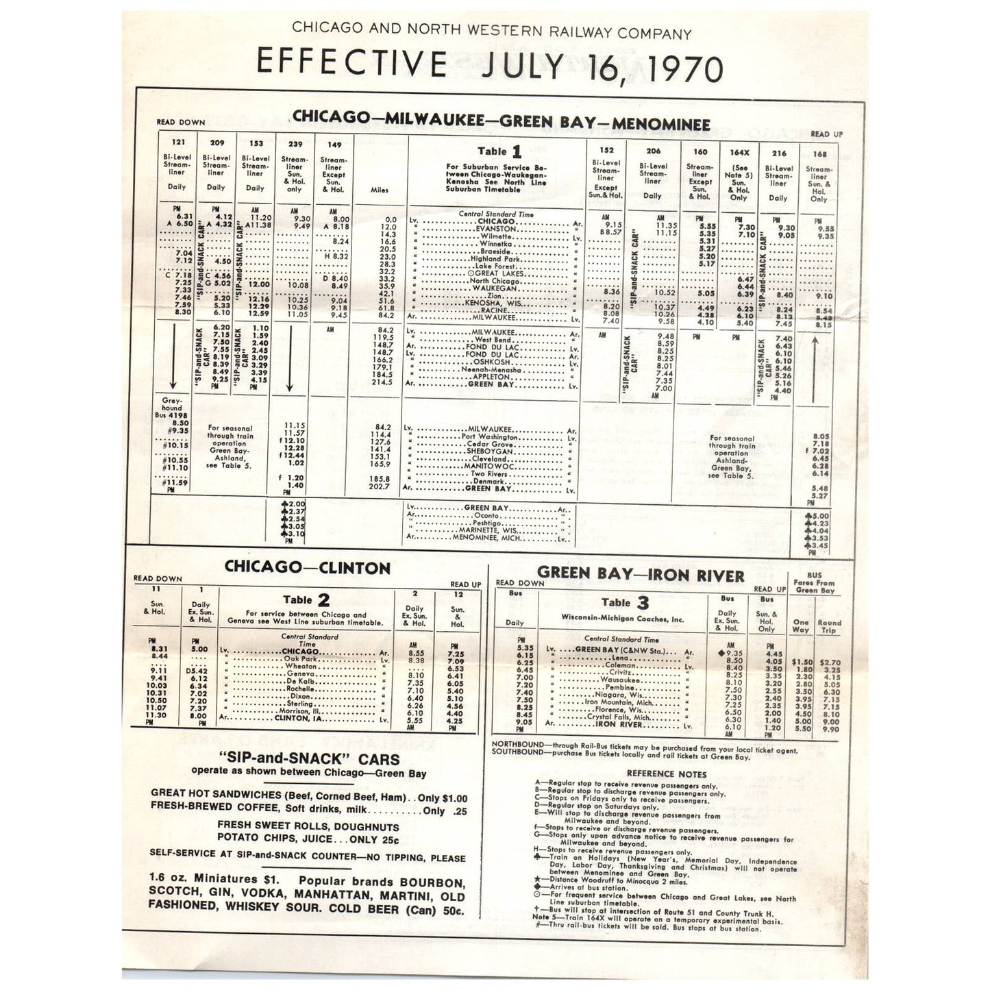 1970 Chicago and Western Railroad Timetable Chicago Milwaukee Green Bay SE4