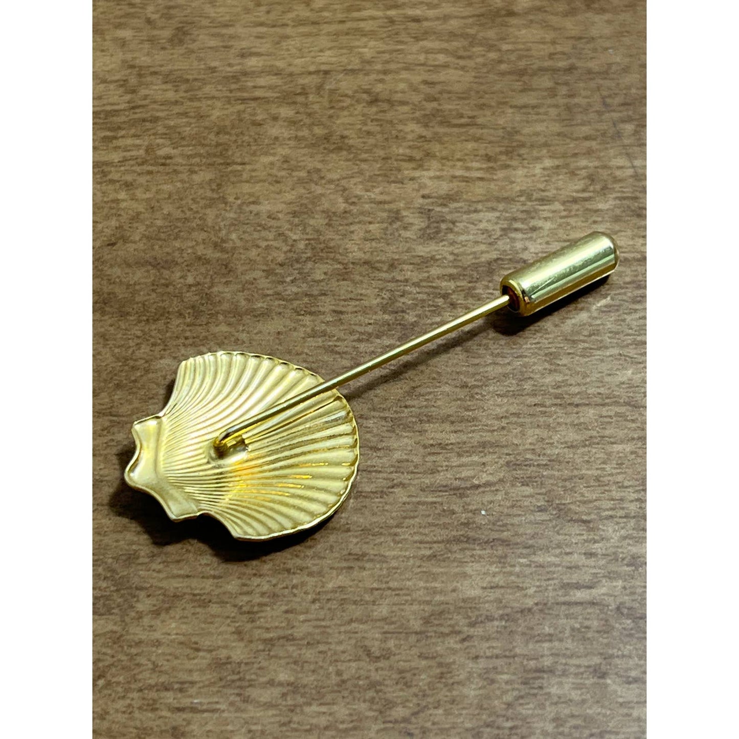 Vintage MCM 1960s Brass Clamshell Stick Pin Hat Pin 2” SE1