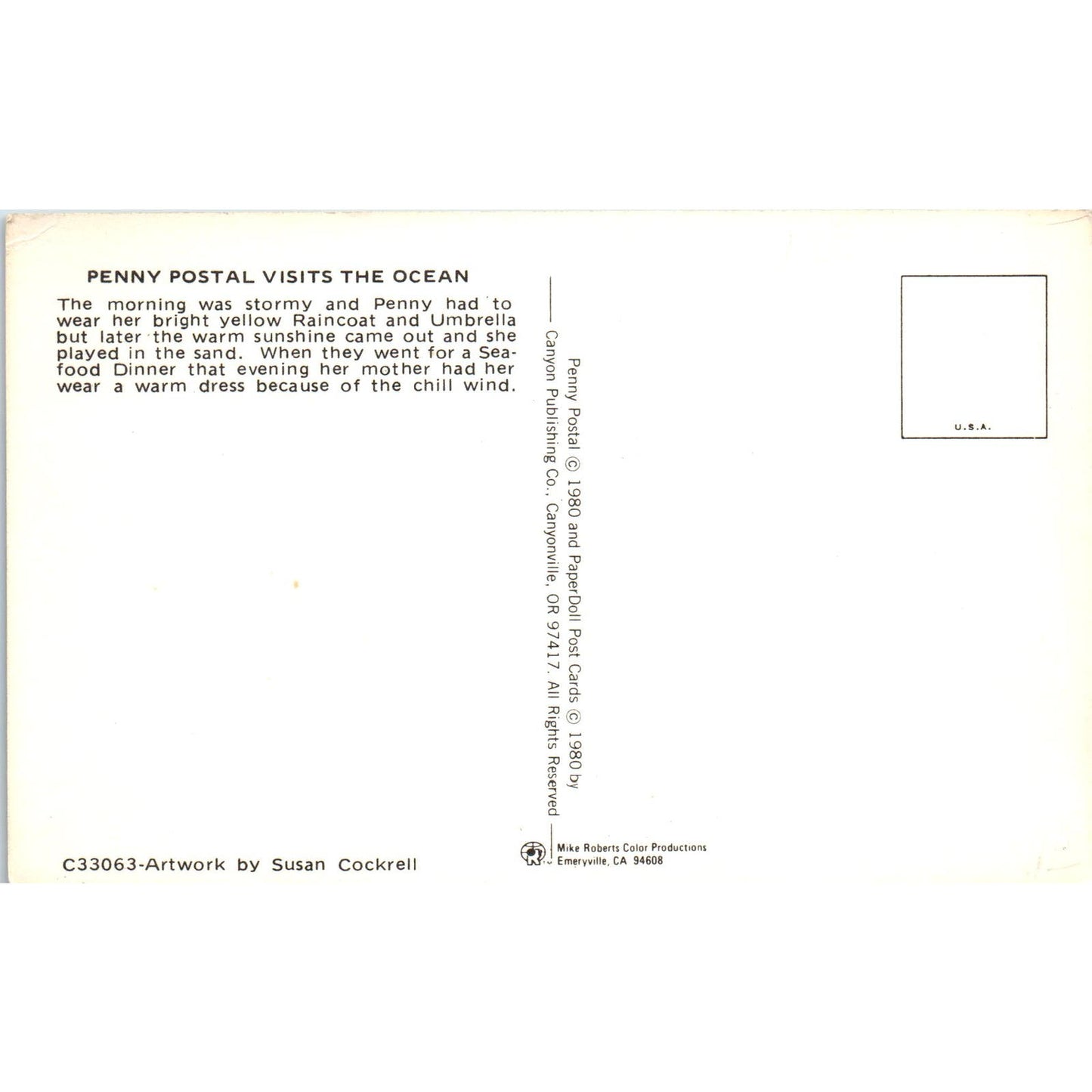 Penny Postal Visits the Ocean Paperdolls - Susan Cockrell Original Postcard PB10