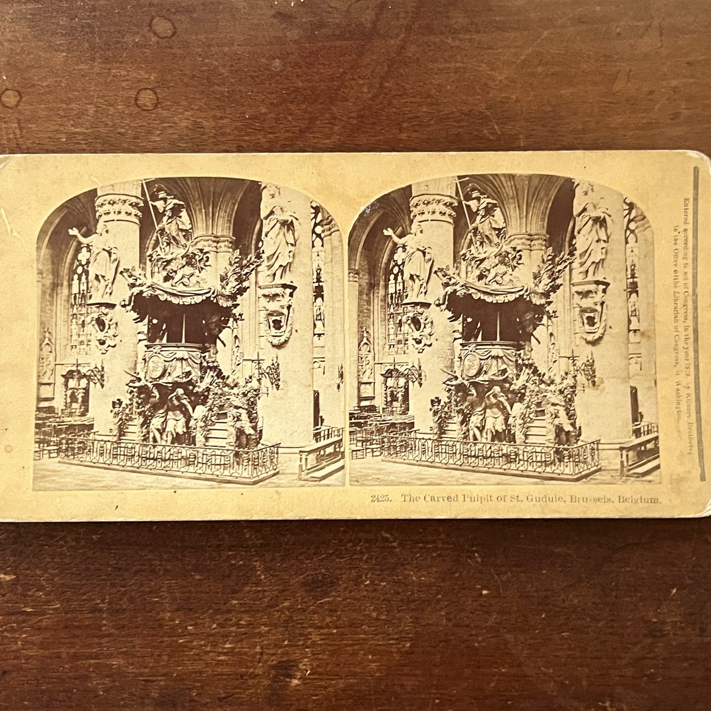 Carved Pulpit of St. Gudule Brussels Belgium Antique Stereoview Card H2-4