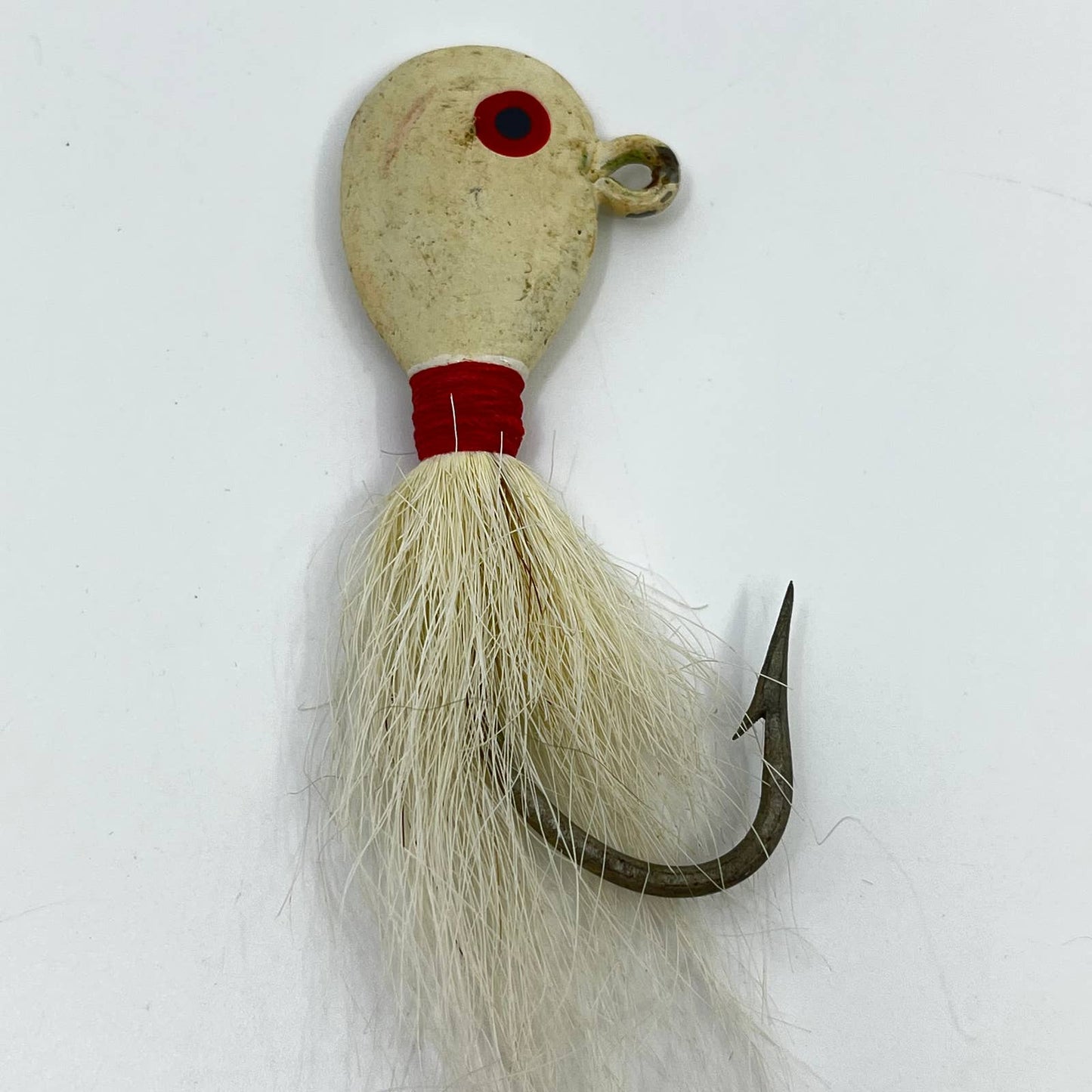 Vintage Large Red and White Hand Painted Bucktail Jig Fishing SC9