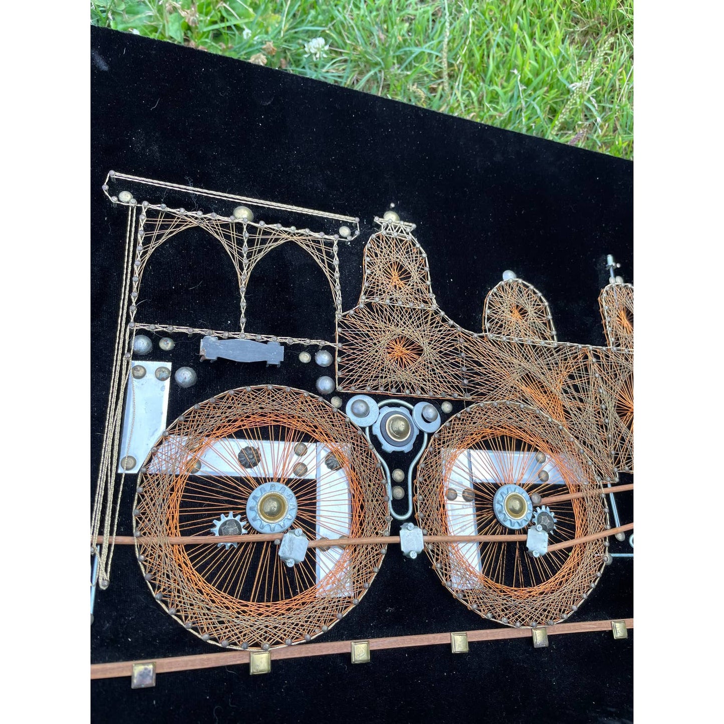 Vintage Handmade Steampunk 1970s/1980s Retro Train Locomotive Wire Wall Art