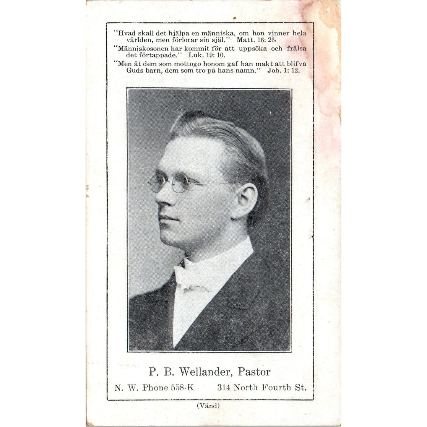 Antique Svenska Missionskyrkan Swedish Evangelical Church Program Stillwater PV2