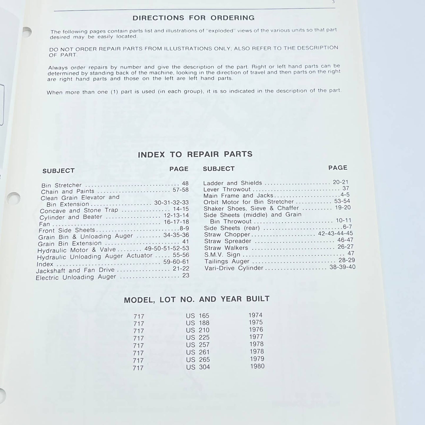 Original 1980 New Idea No. 717 Combine Repair Parts List US-57 TB9