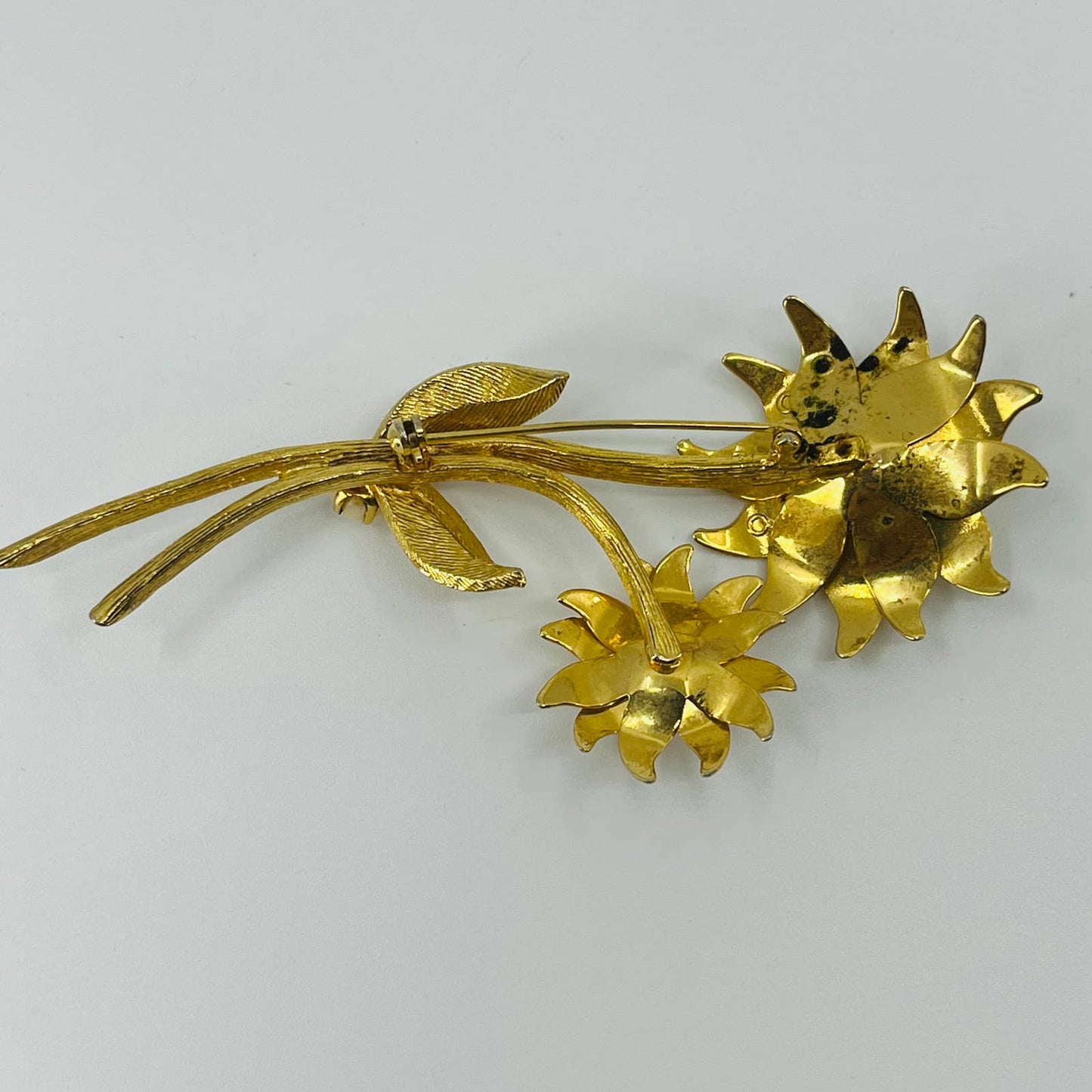 1950s Long Stem Flowers Brooch Gold Tone Faux Pearl SA6