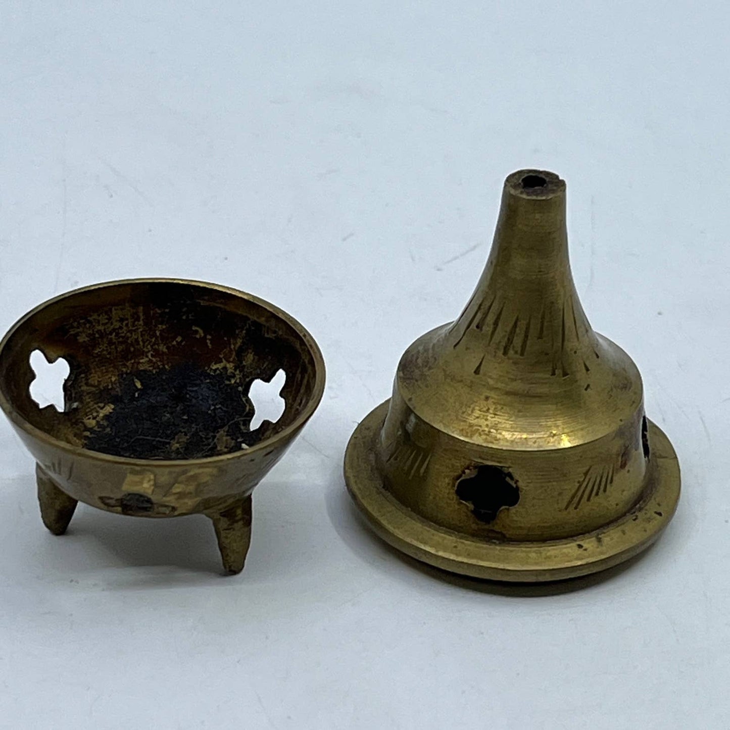 Vintage Miniature Etched Brass Incense Burner TD2