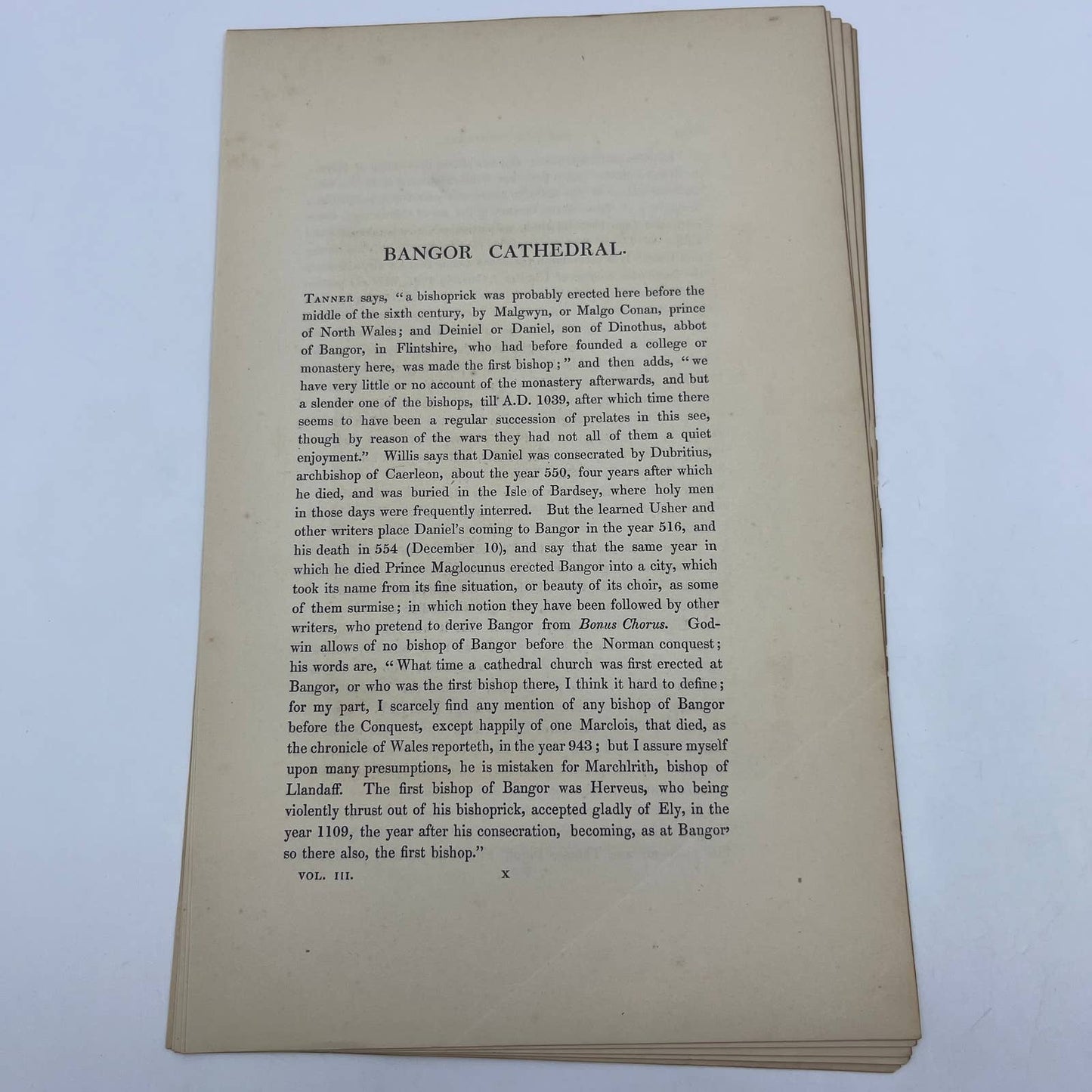 1842 Original Art Engraving Bangor Cathedral With Bio TG6