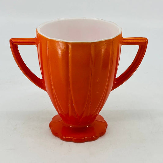 1940s Hazel Atlas Moderntone Platonite Sugar Bowl Coral Orange & White 4” TC8