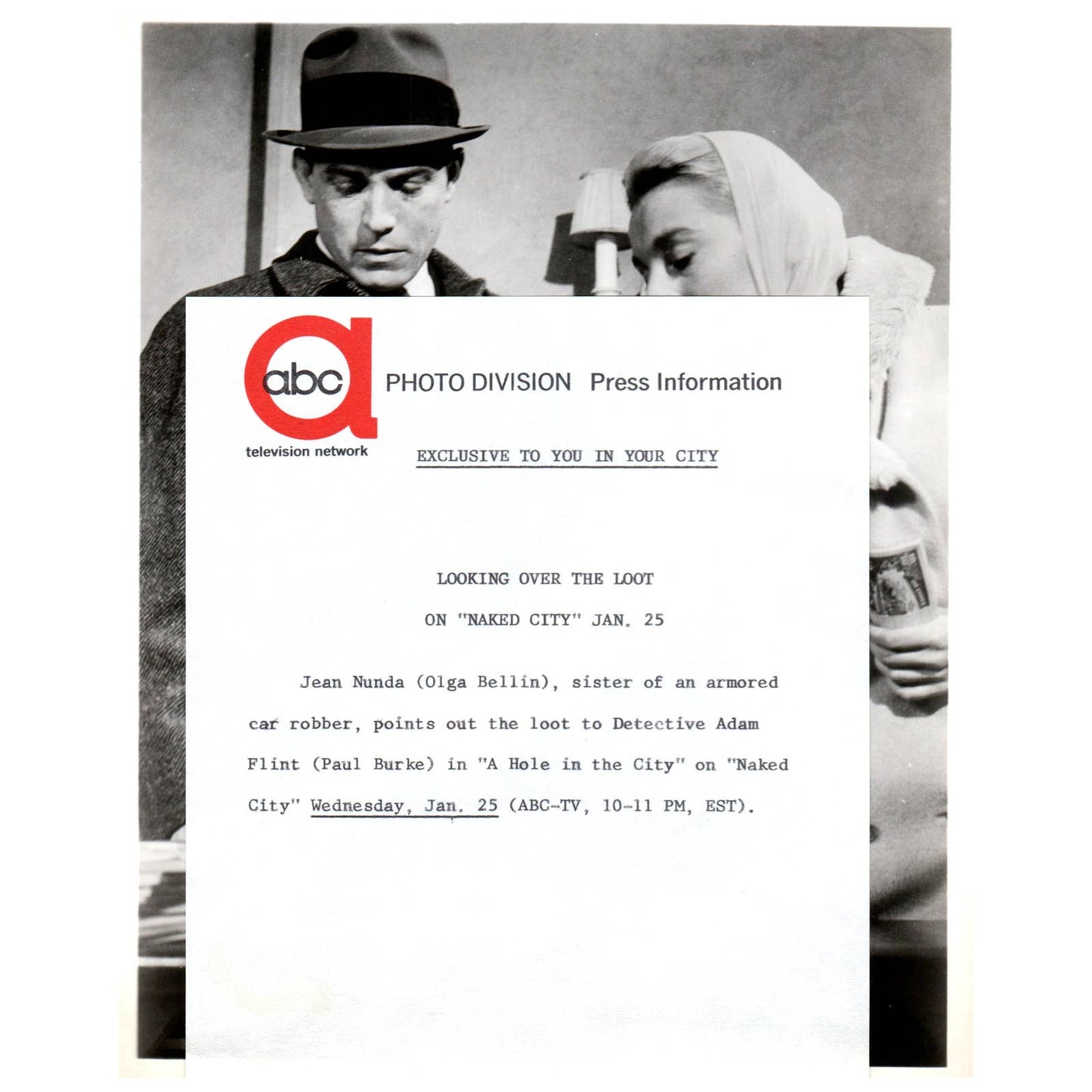 c1960 Press Photo Olga Bellin Paul Burke Naked City ABC TJ7-1