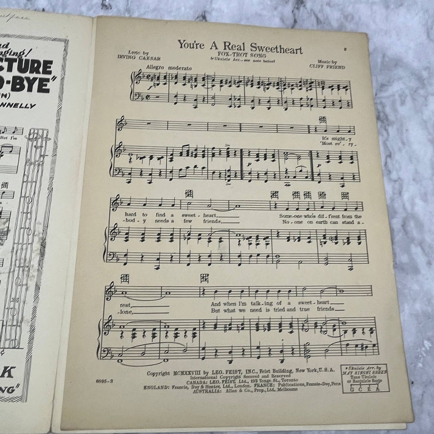 You're a Real Sweetheart Irving Caesar Milton Slosser 1928 Sheet Music TK2-SM4