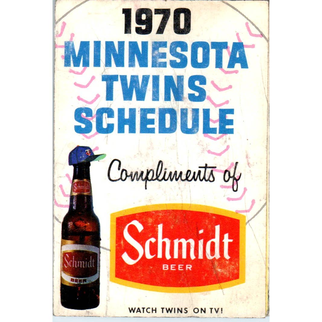 1970 Minnesota Twins Baseball Schmidt Pocket TV Schedule TK1-P3