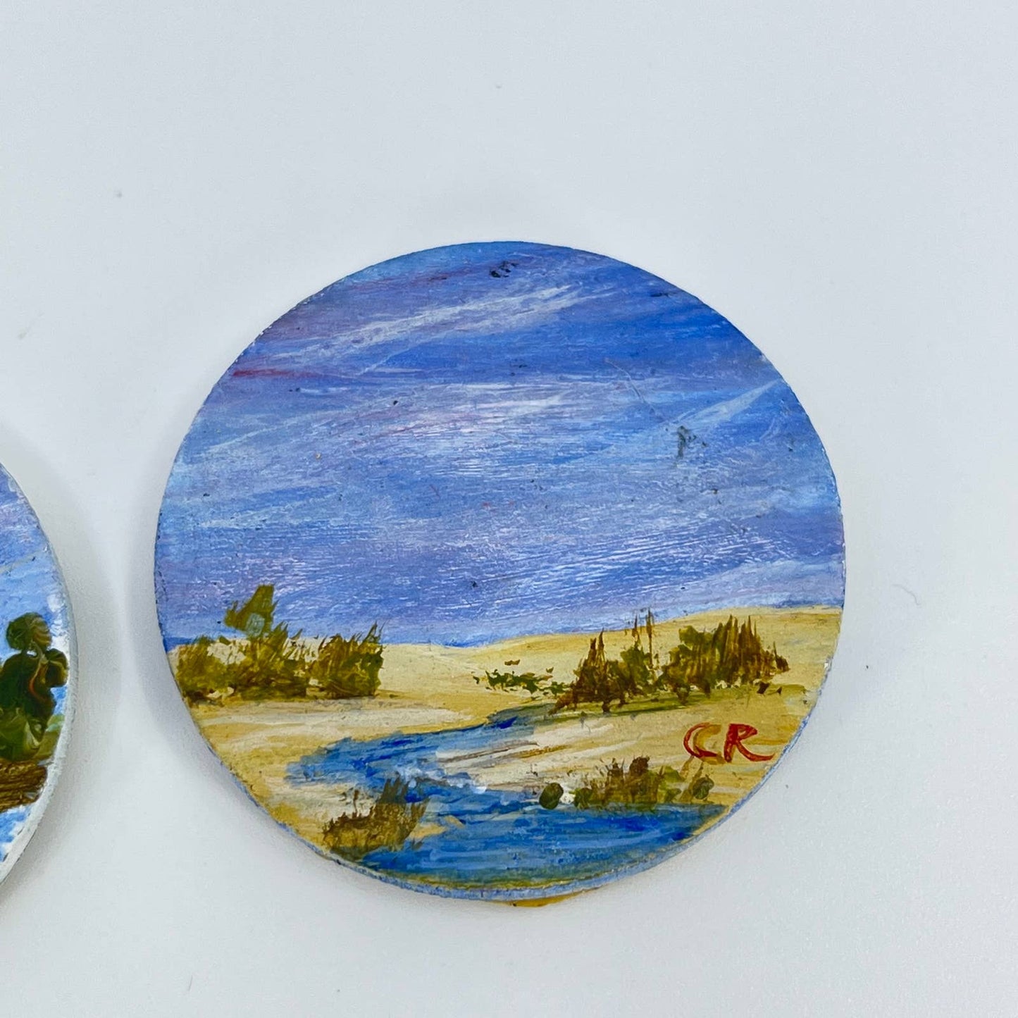 Vintage Lot of 3 Hand Painted Refrigerator Magnets Outdoor Nature Scenes TE7