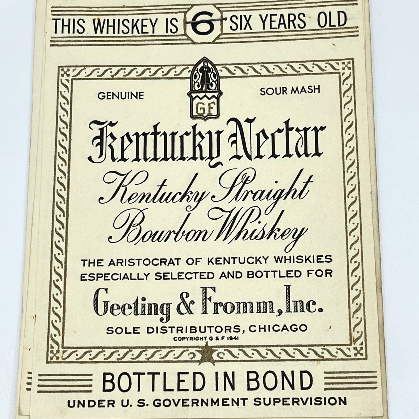Kentucky Nectar Whiskey Label Set of 2 Greeting & Fromm Inc. Chicago IL