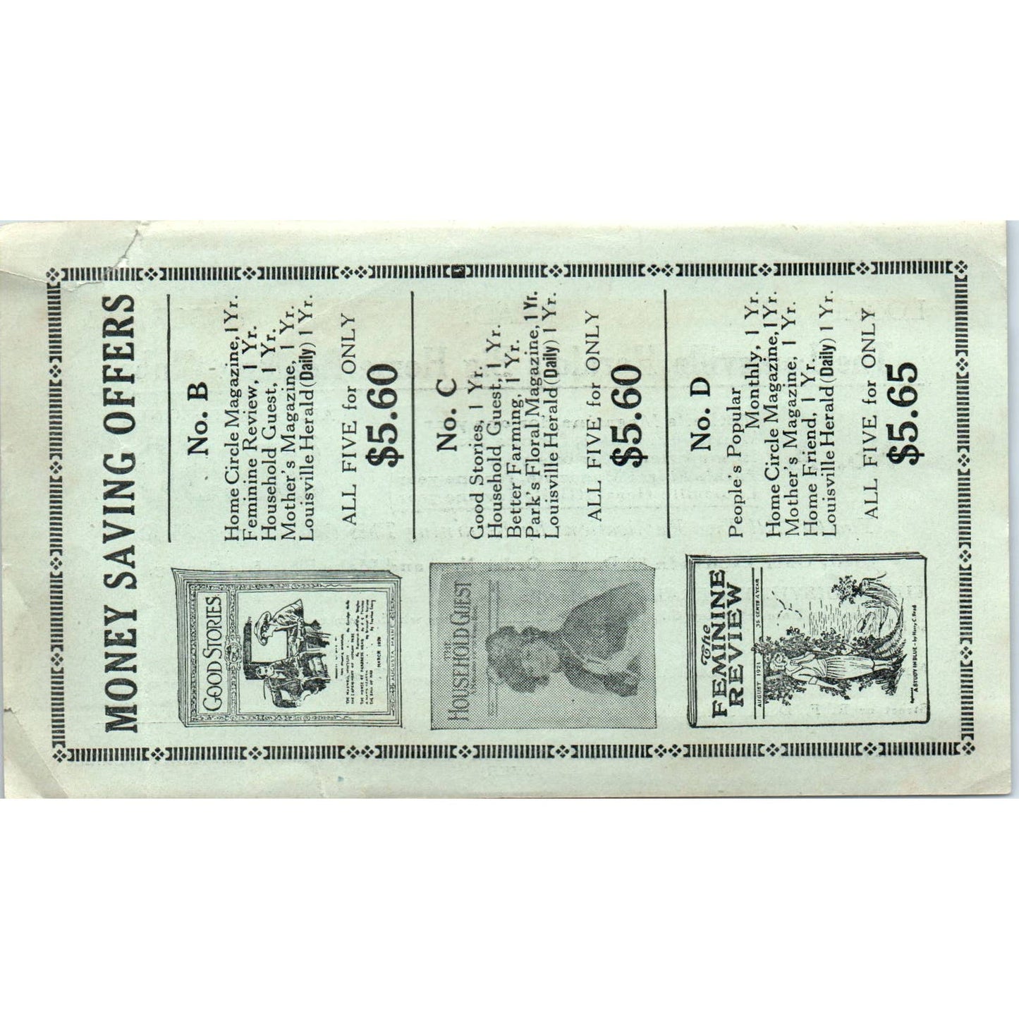 1921 Louisville Herald Reading Club Magazine Subscription Order Form SE4-2