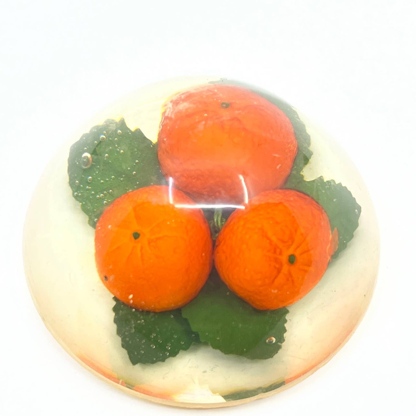 Vintage Kitsch Clear Lucite Mini Oranges Paperweight Round TF5