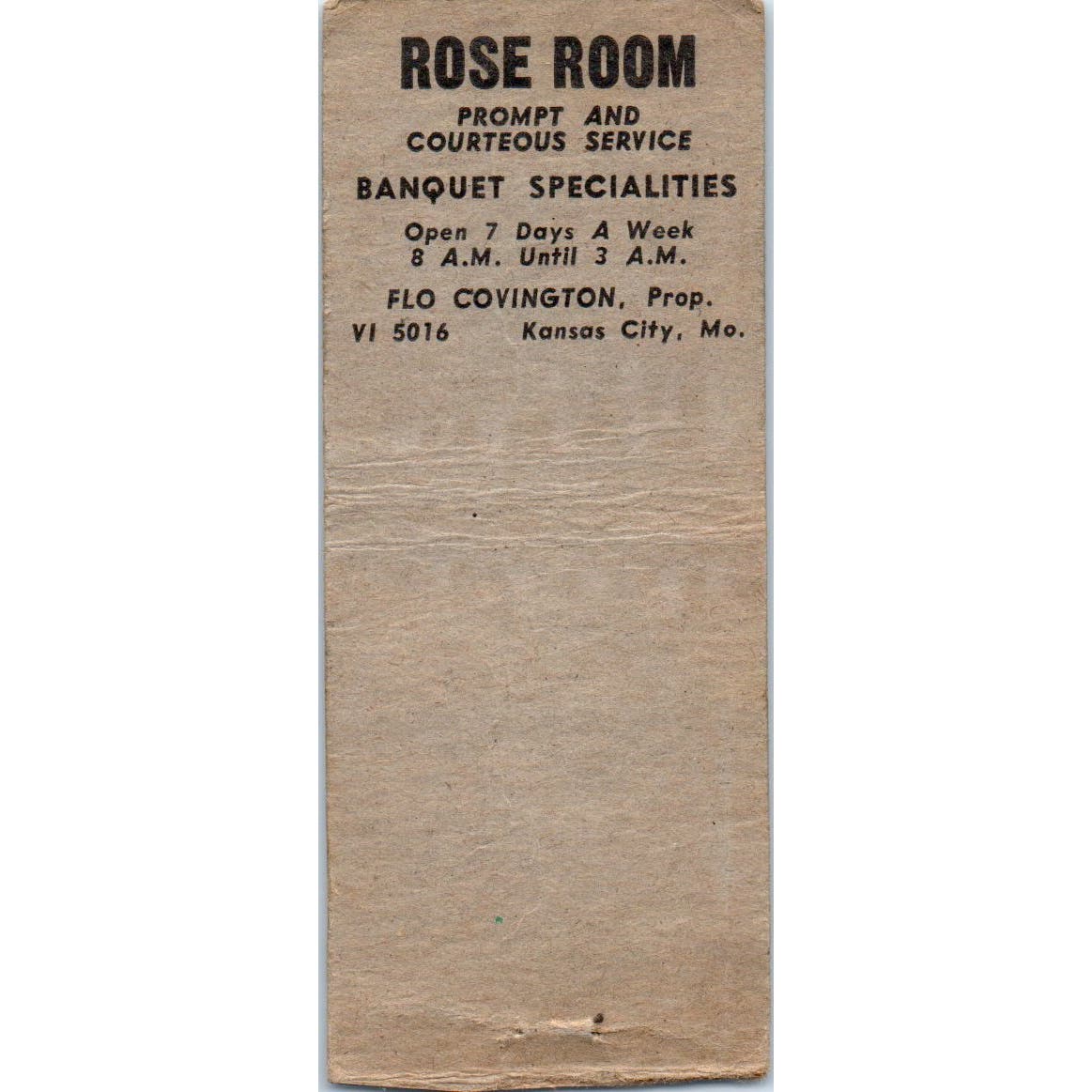 Street's Hotel Blue & Rose Room Kansas City Advertising Matchbook Cover SA9-M3