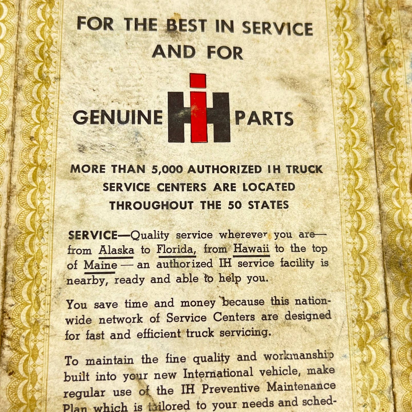 1969 International Harvester Owners Service Policy 45-Day Inspection Coupon AC1