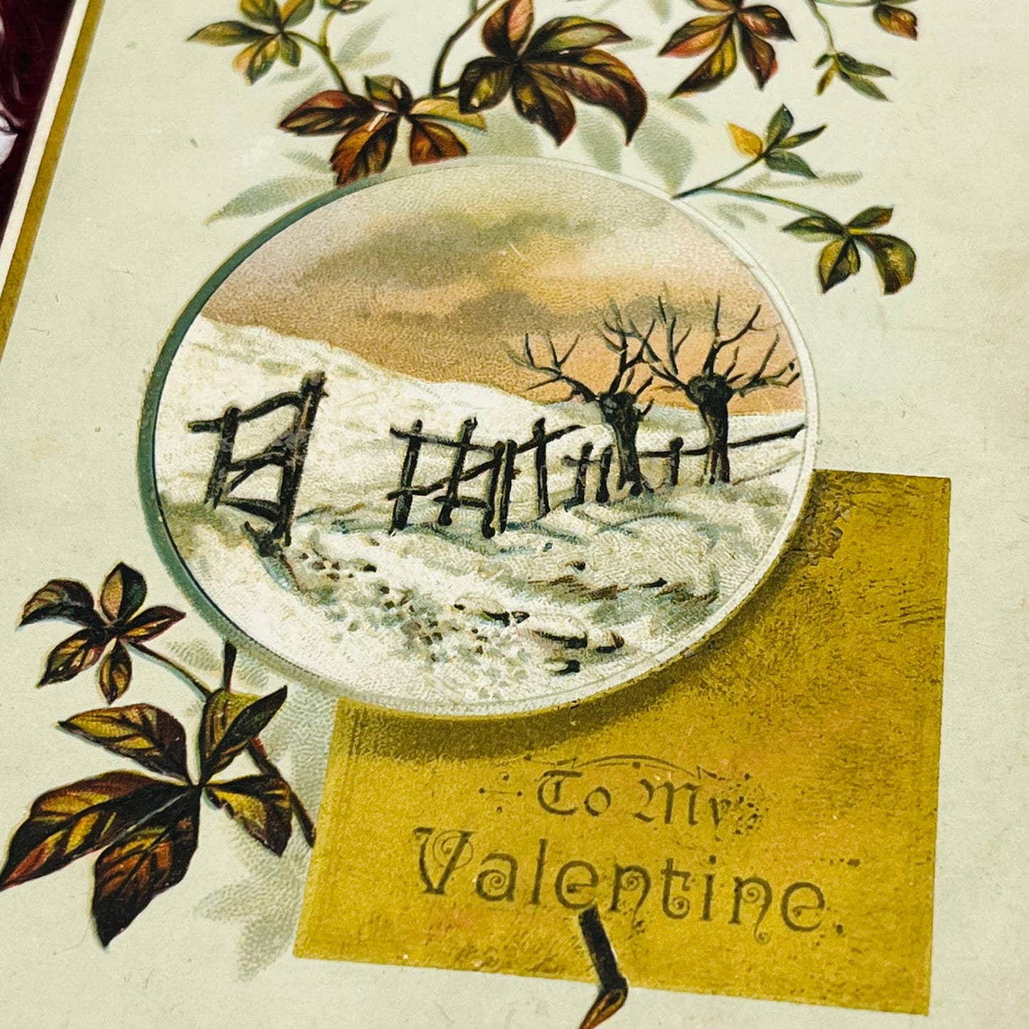 Antique Victorian Valentine’s Card Purple Silk Fringe Double Sided Dresden EA1
