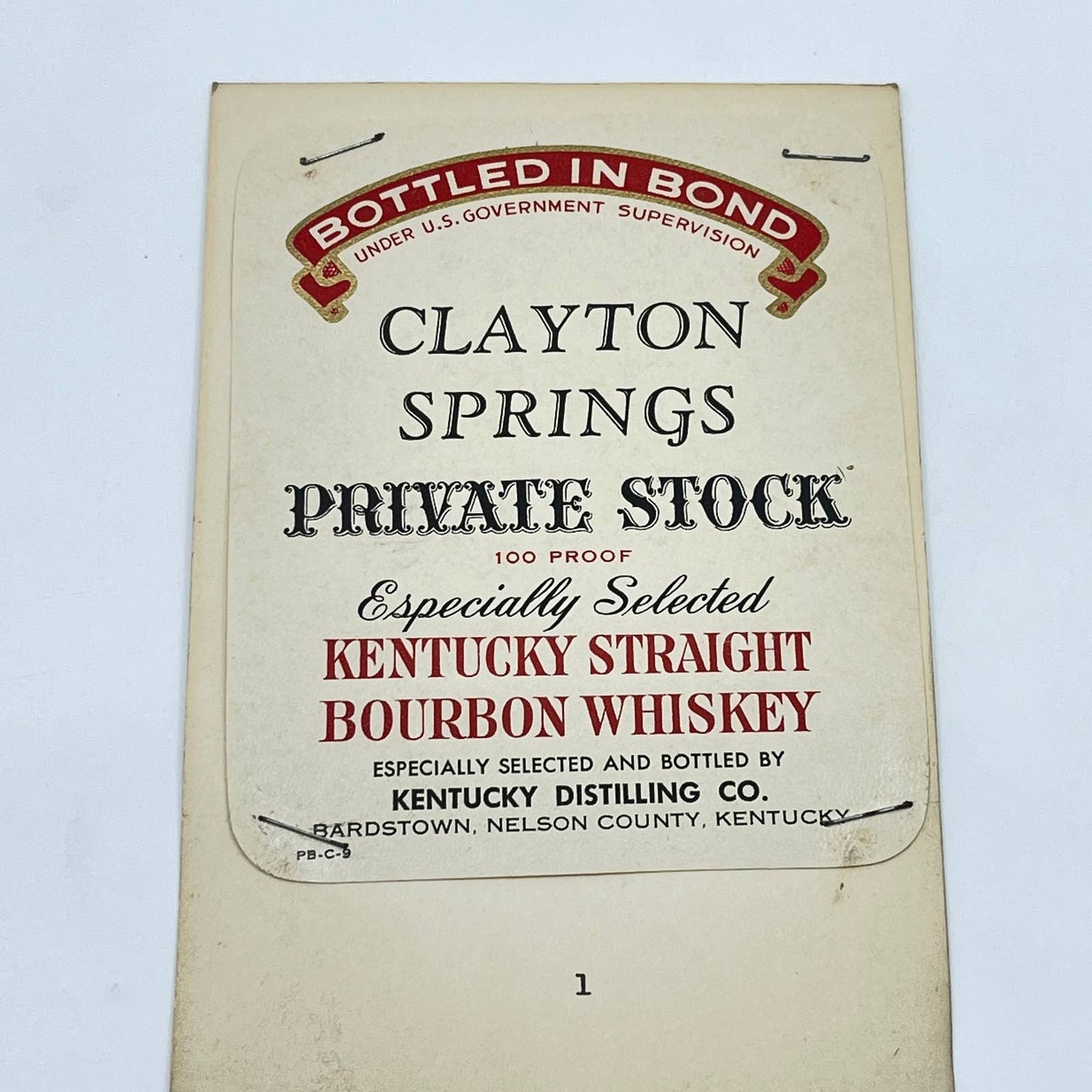 Clayton Springs Bourbon Whiskey Label Kentucky Distilling Co. Bardstown KY