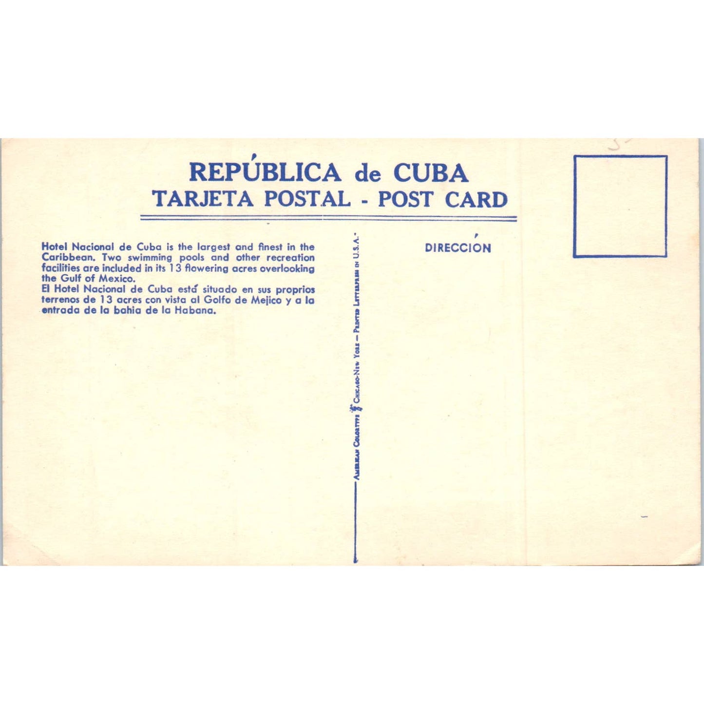 Hotel Nacional de Cuba Original Postcard TK1-P12