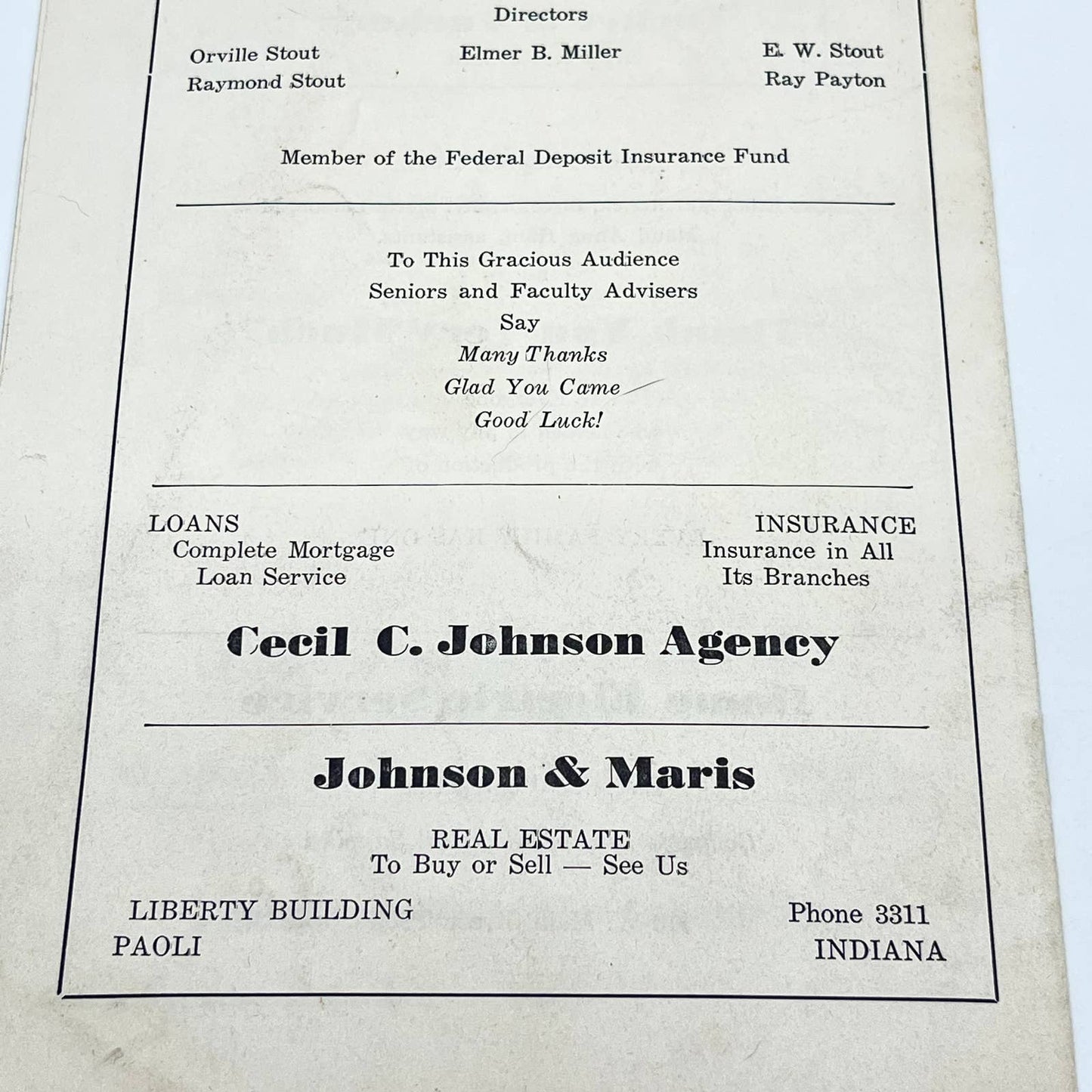 1950 Paoli Indiana High School Play Program Every Family Has One TE7