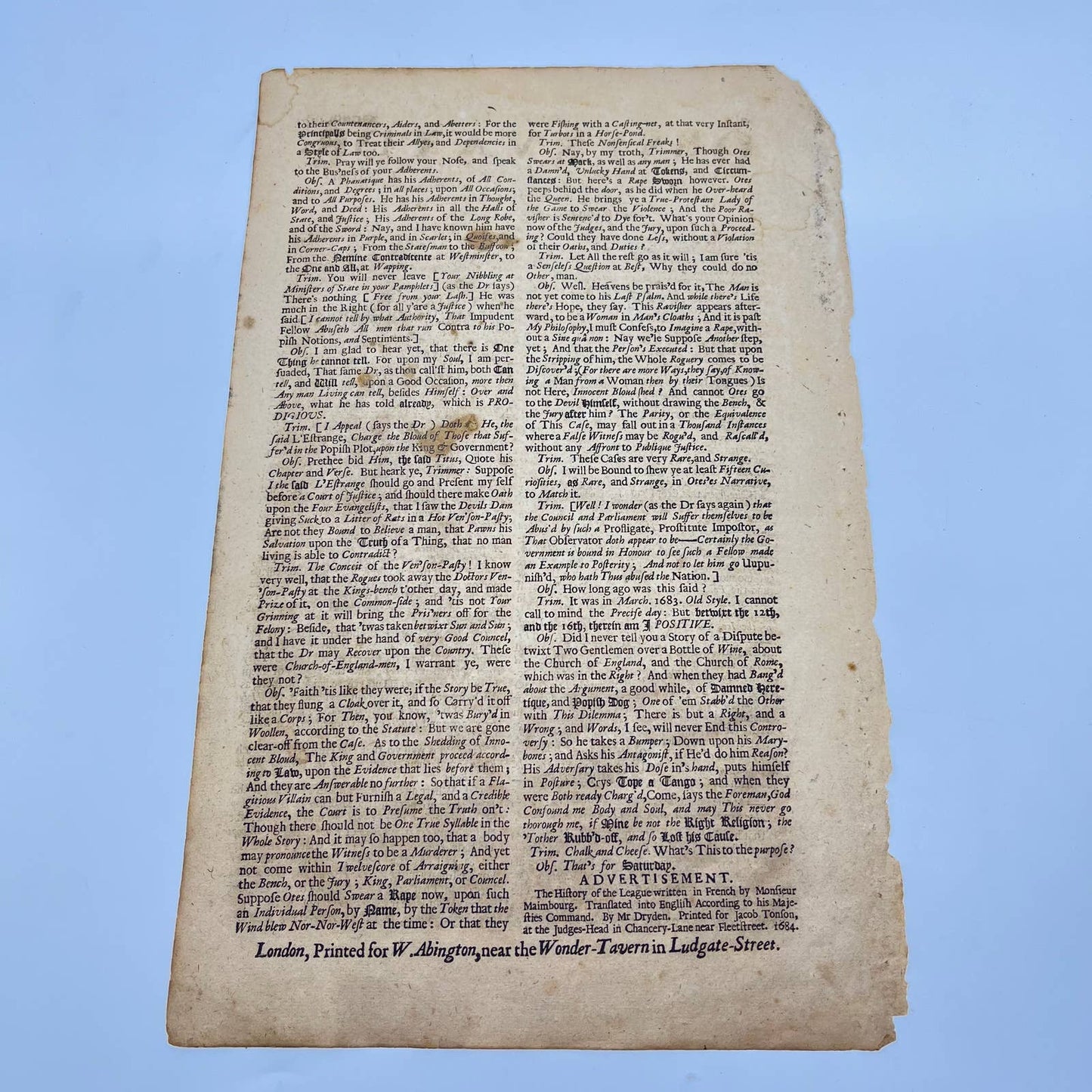 1684 The Observator Newspaper Volume 2 Issue 119 London FL1