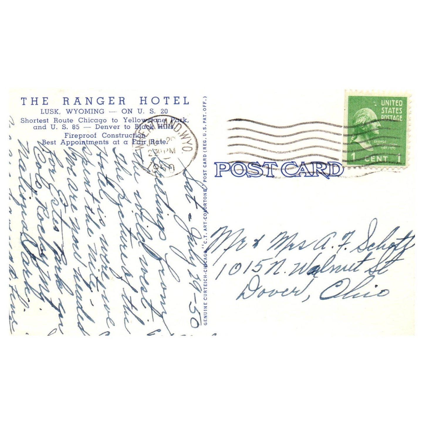 The Ranger Hotel Lusk Wyoming 1950 - Postcard TJ8-1