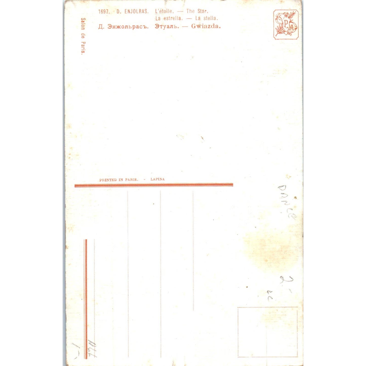 Ballerina D. Enjolras L'etoile - The Star Original Postcard TK1-P19