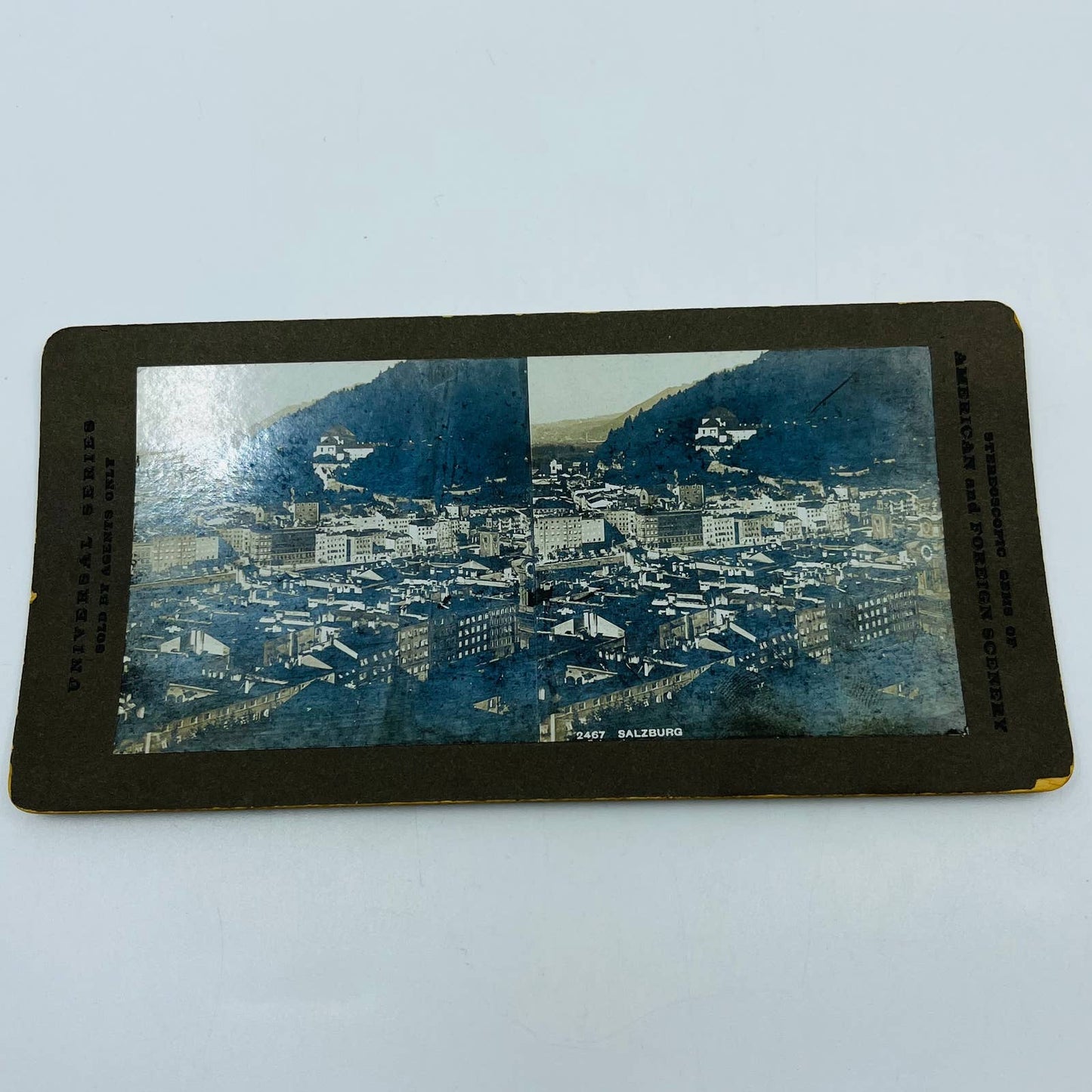 c1885 Stereoview Card Bird’s Eye View of Salzburg Germany
