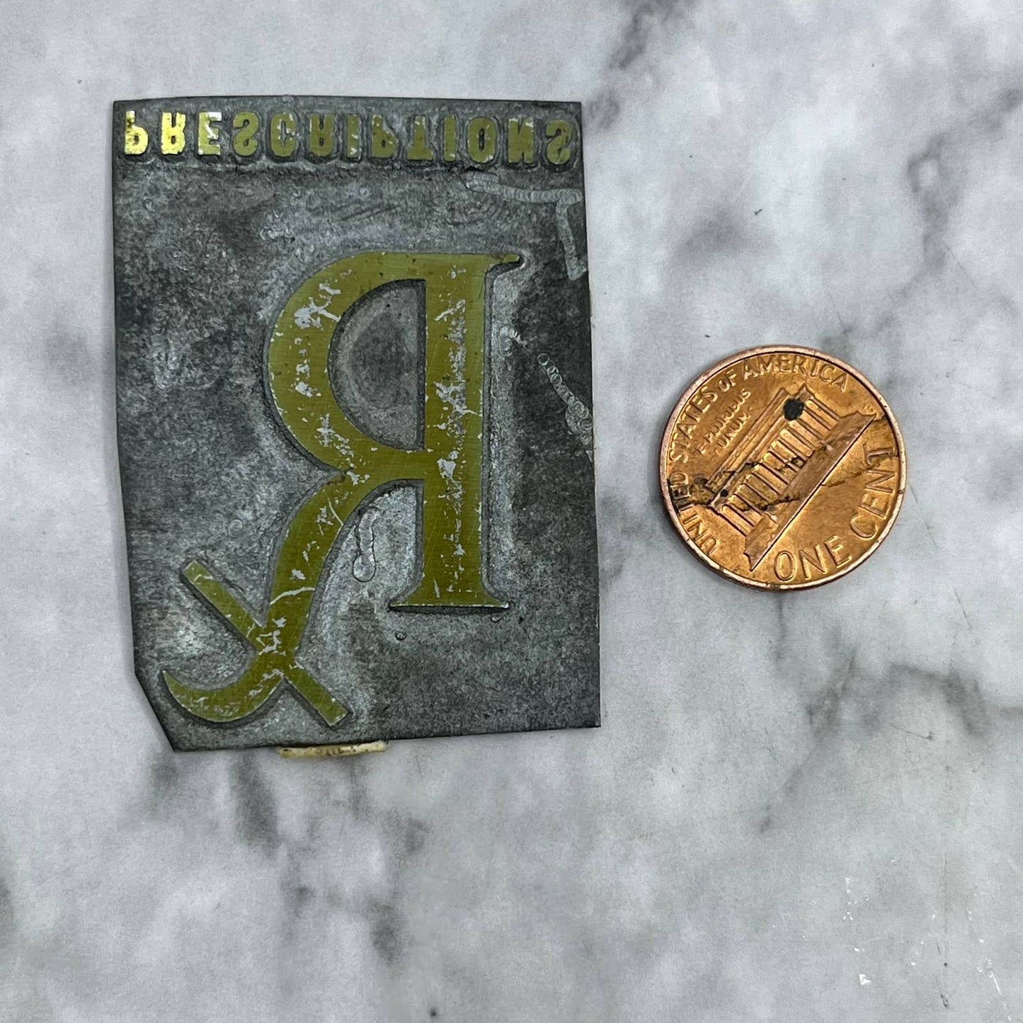 Vintage Printing Letterpress Printers Block Plate RX Pharmaceutical Icon TJ514