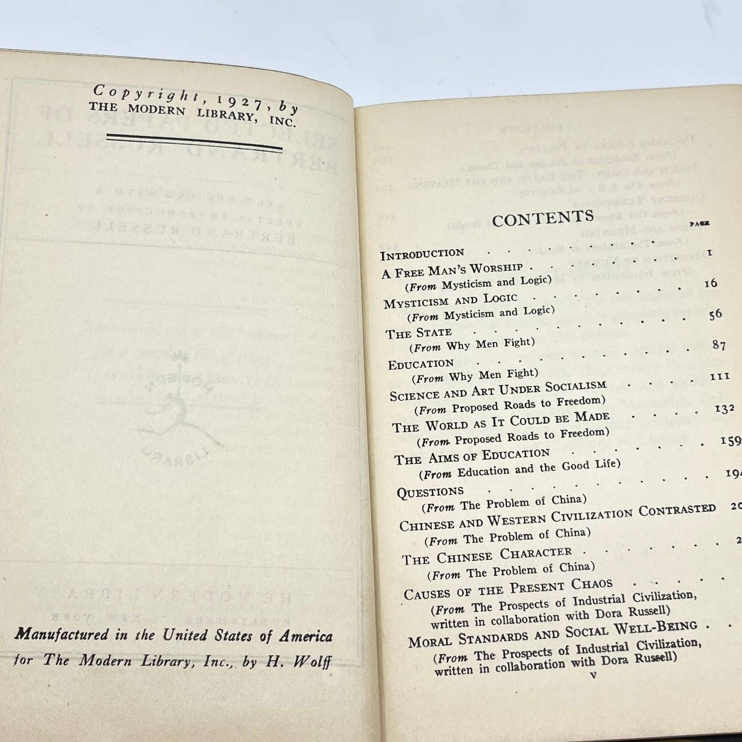 1927 Selected Papers of Bertrand Russell Modern Library Dust Jacket TF2