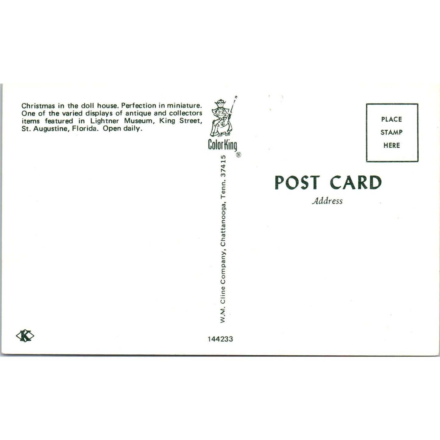 Doll House Christmas Lightner Museum St. Augustine FL Original Postcard PB9