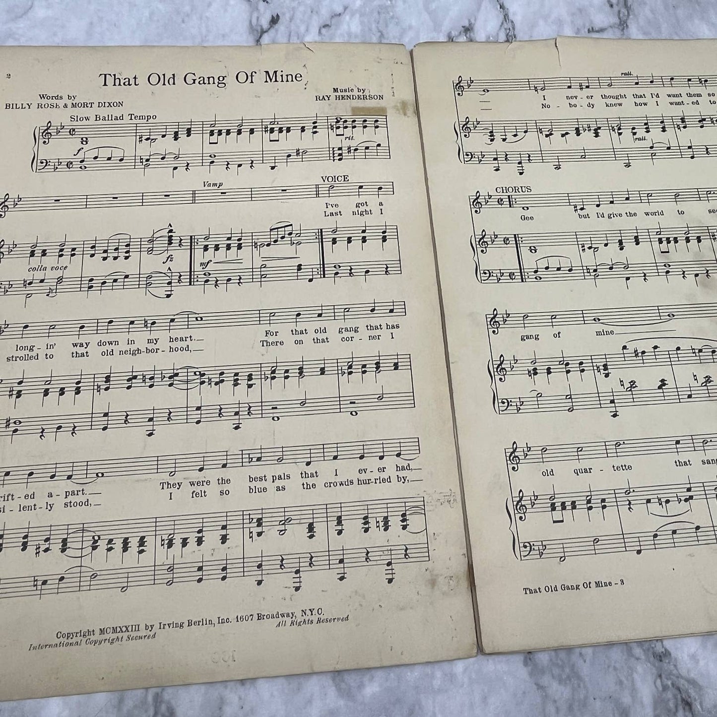 That Old Gang of Mine Irving Berlin Billy Rose 1923 Sheet Music TK2-SM4