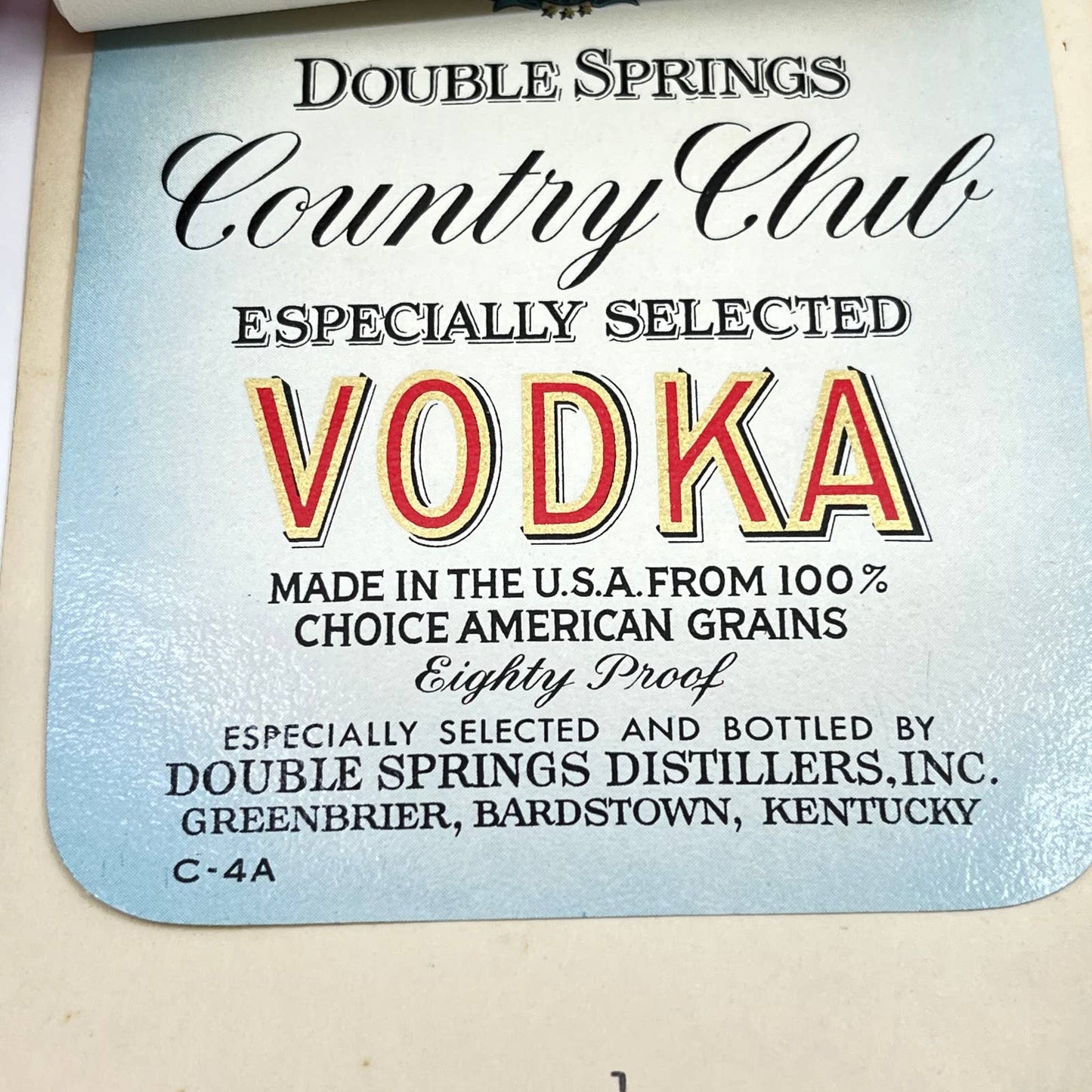 Country Club Vodka Label Set of 5 Double Springs Distillers Greenbrier KY