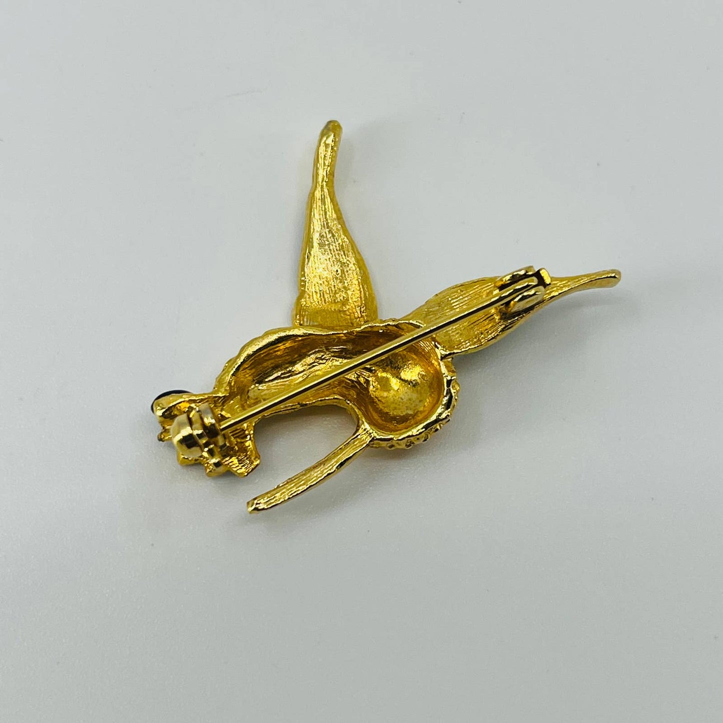 Vintage Hummingbird Brooch Gold Tone Rhinestone Eye Green Enamel SA6