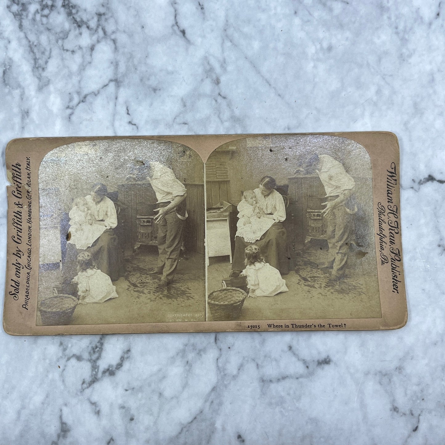 1890s Stereoview Card Victorian Mother Giving Baby a Bath H3-2