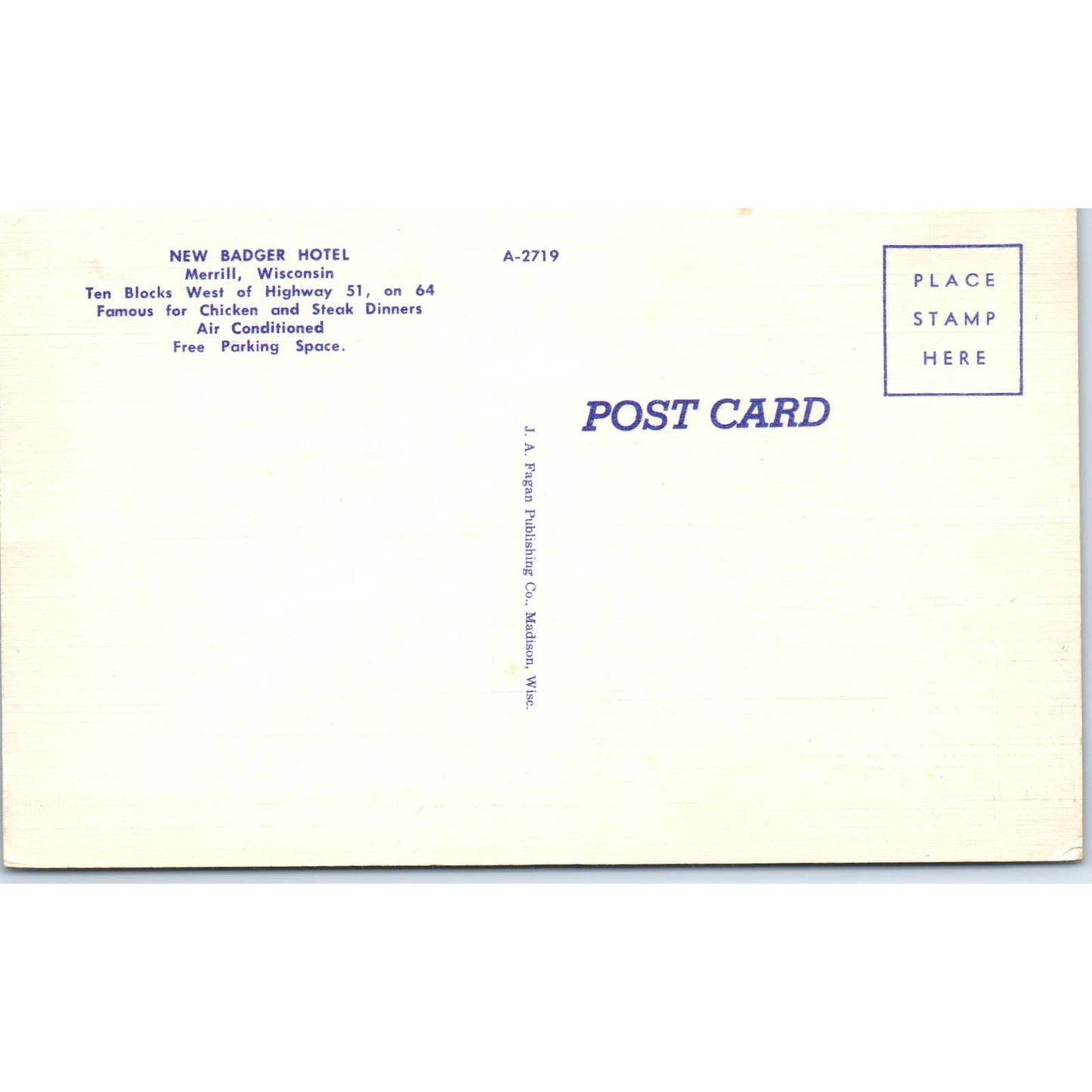 New Badger Hotel Merrill Wisconsin Original Postcard TJ9-P3