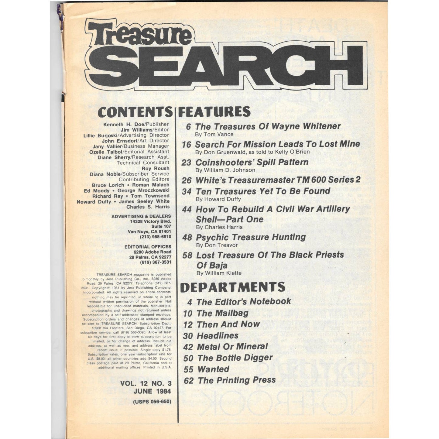 Treasure Search Magazine 1984 July Metal Detecting Gold Diamonds M2