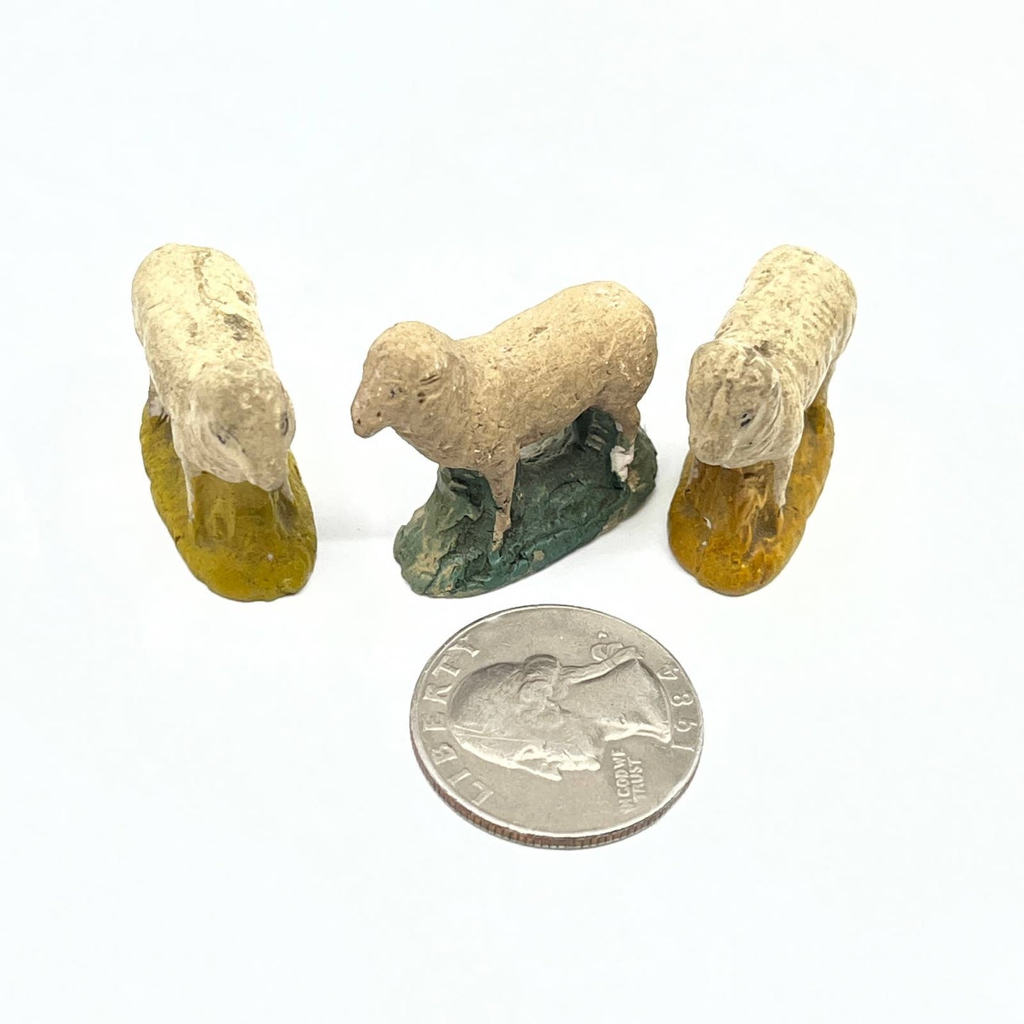 Vintage Miniature Chalkware Sheep Lot of 3 SD6