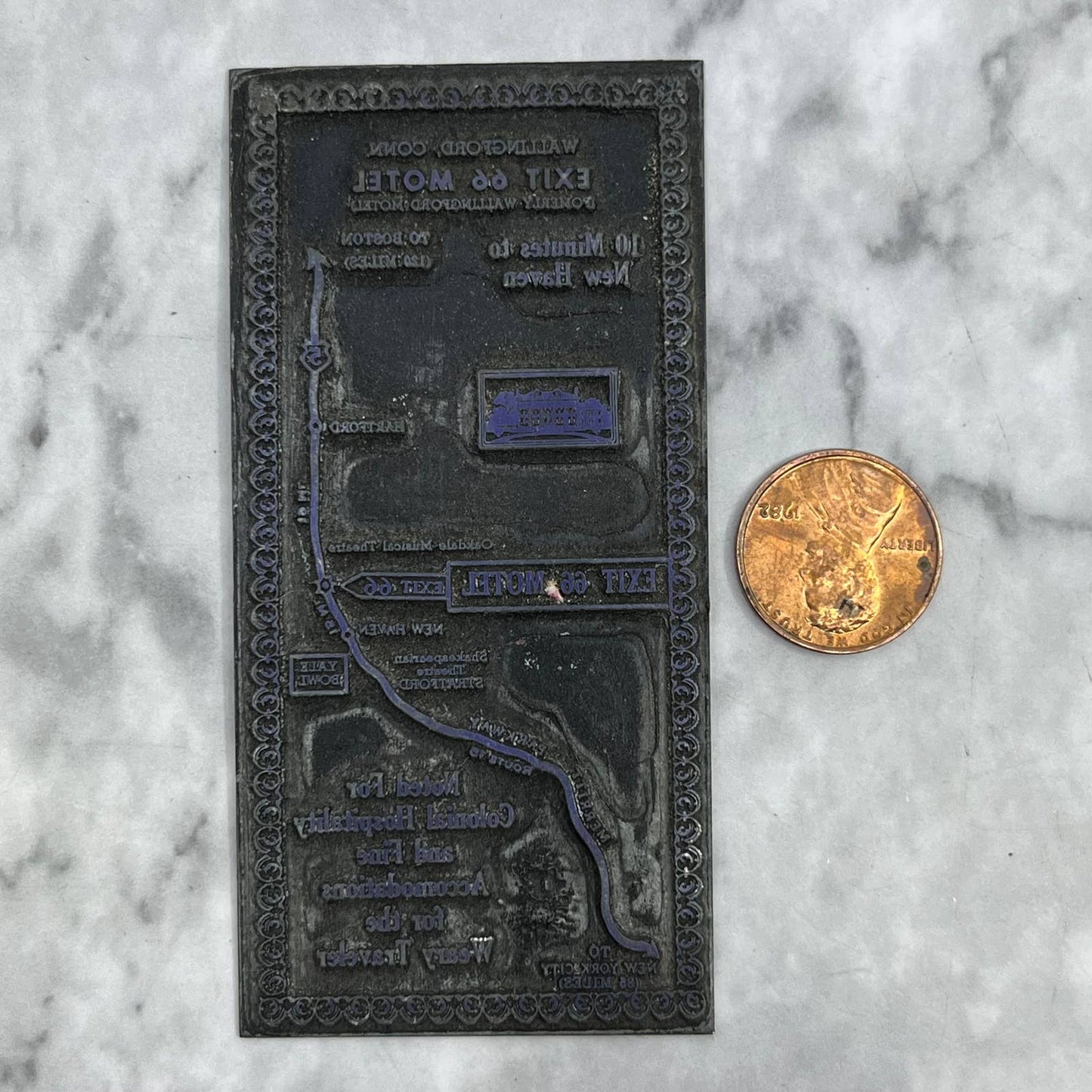 VTG Printing Letterpress Printers Block Plate Wallingford CT Exit 66 Motel TJ58