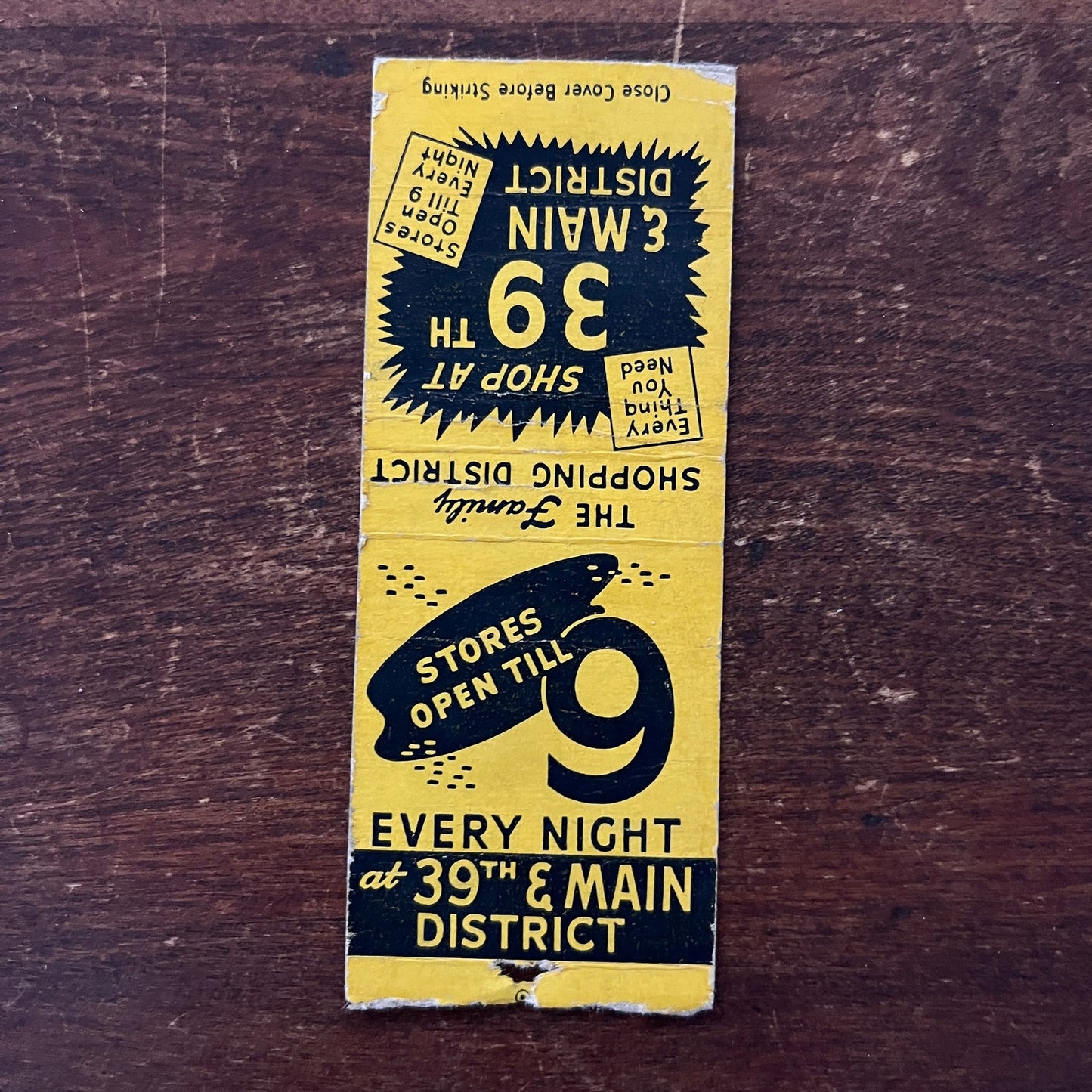 Family Shopping District 39th & Main Kansas City Advertising Matchbook MM11-8