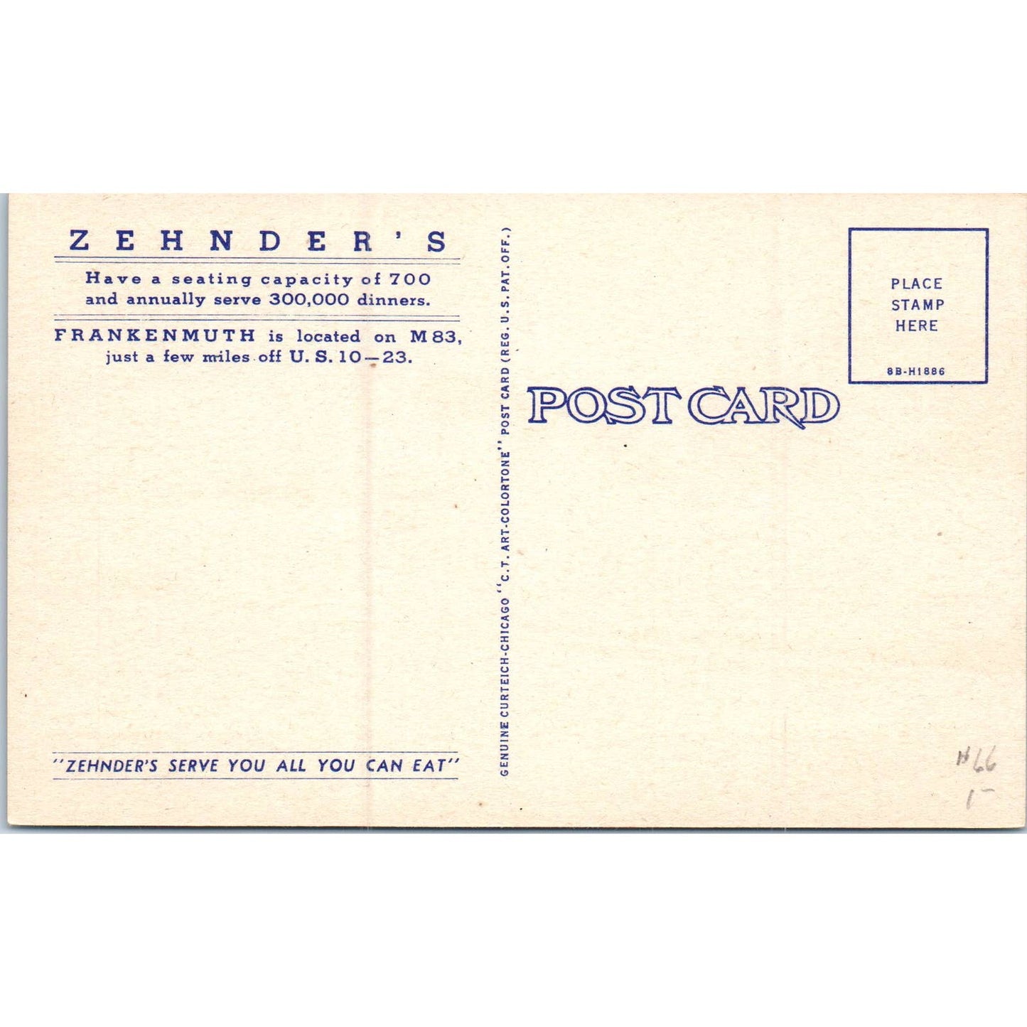Zehnder's Famous Frankenmuth Chicken Dinner MI Original Postcard TK1-P19